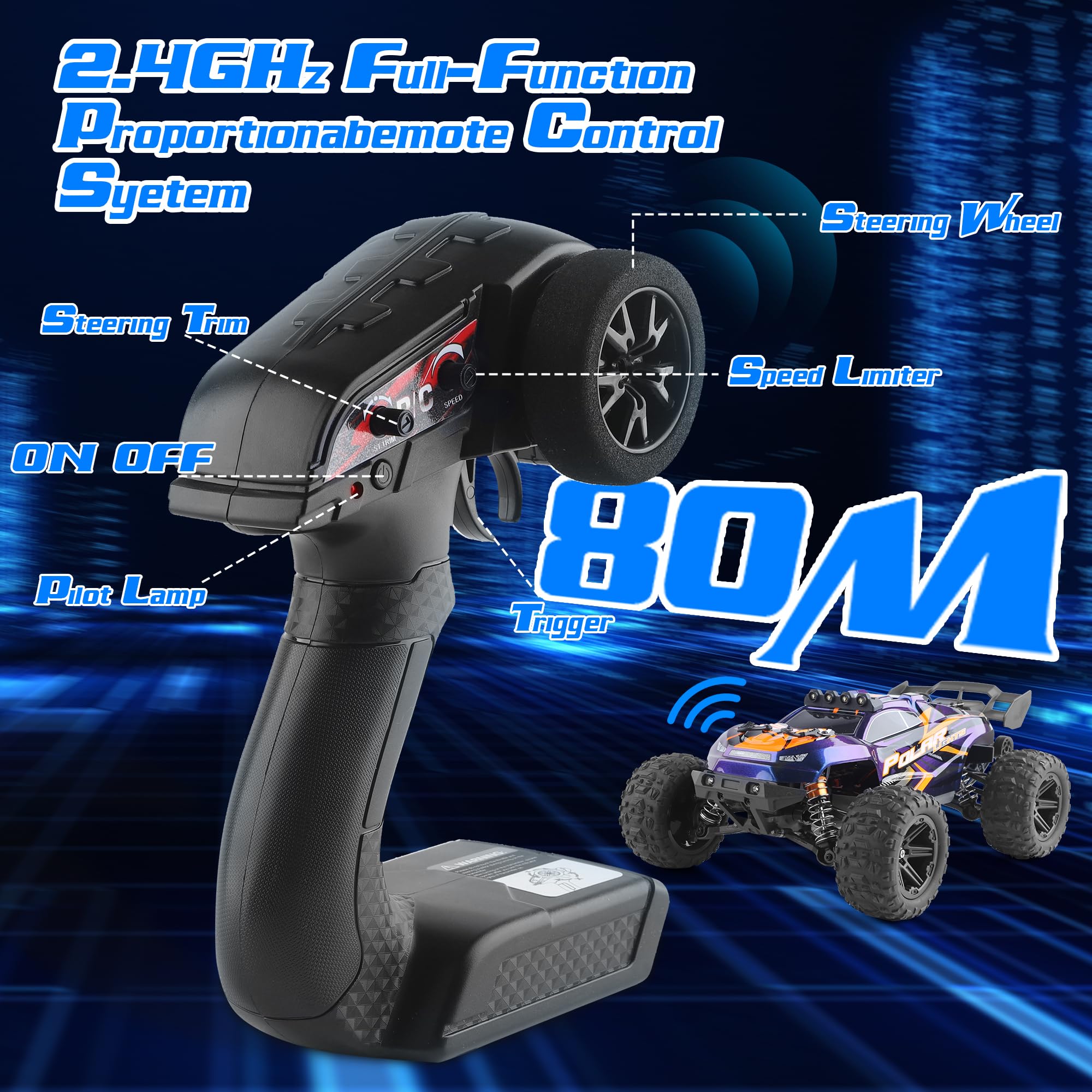 Herenear Macchina Telecomandate, 1:14,40 km/H, 2,4 GHz, Auto Telecomandata, Radiocomandata Monster Truck con 2 Batterie 50 Min+, All Terrain Offroad Telecomandata Auto Gioco Regalo