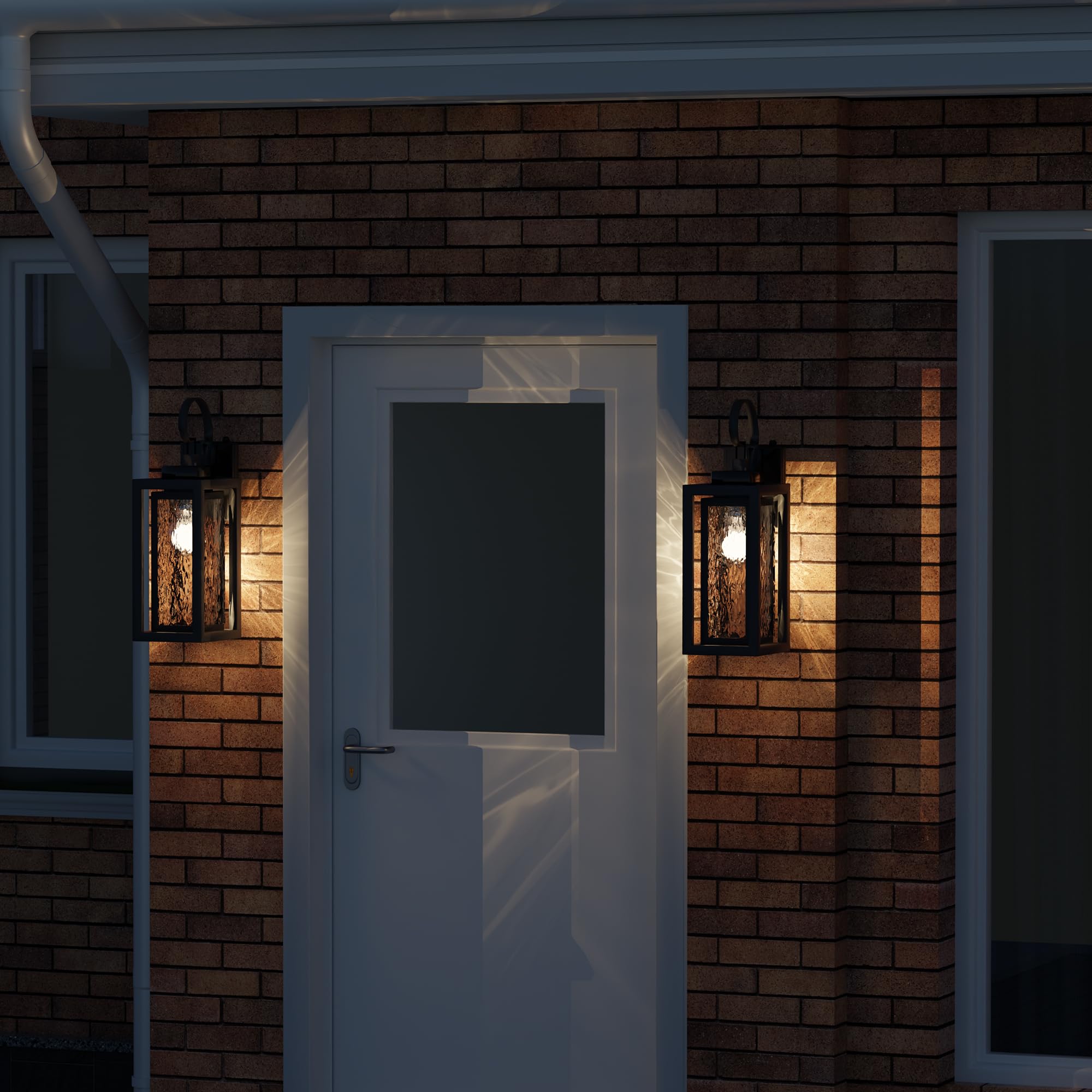 Außenlampe Wand mit Dämmerungsschalter,Außenwandleuchten mit Gewelltem Glas und Lichtsensor,E27 Schwarze wasserdicht Aussenlampe Wand für Eingangsbereich(Glühbirnen nicht enthalten)