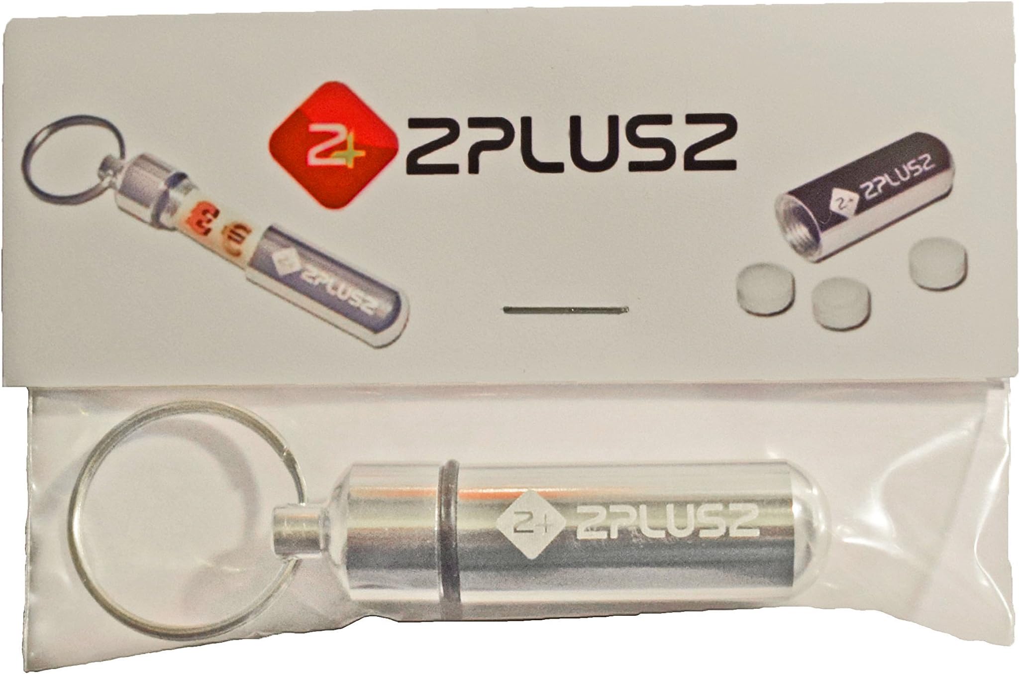 2PLUS2 Aluminium Pill Note Keyring in Silver Cash Stash Screw Top Keychain