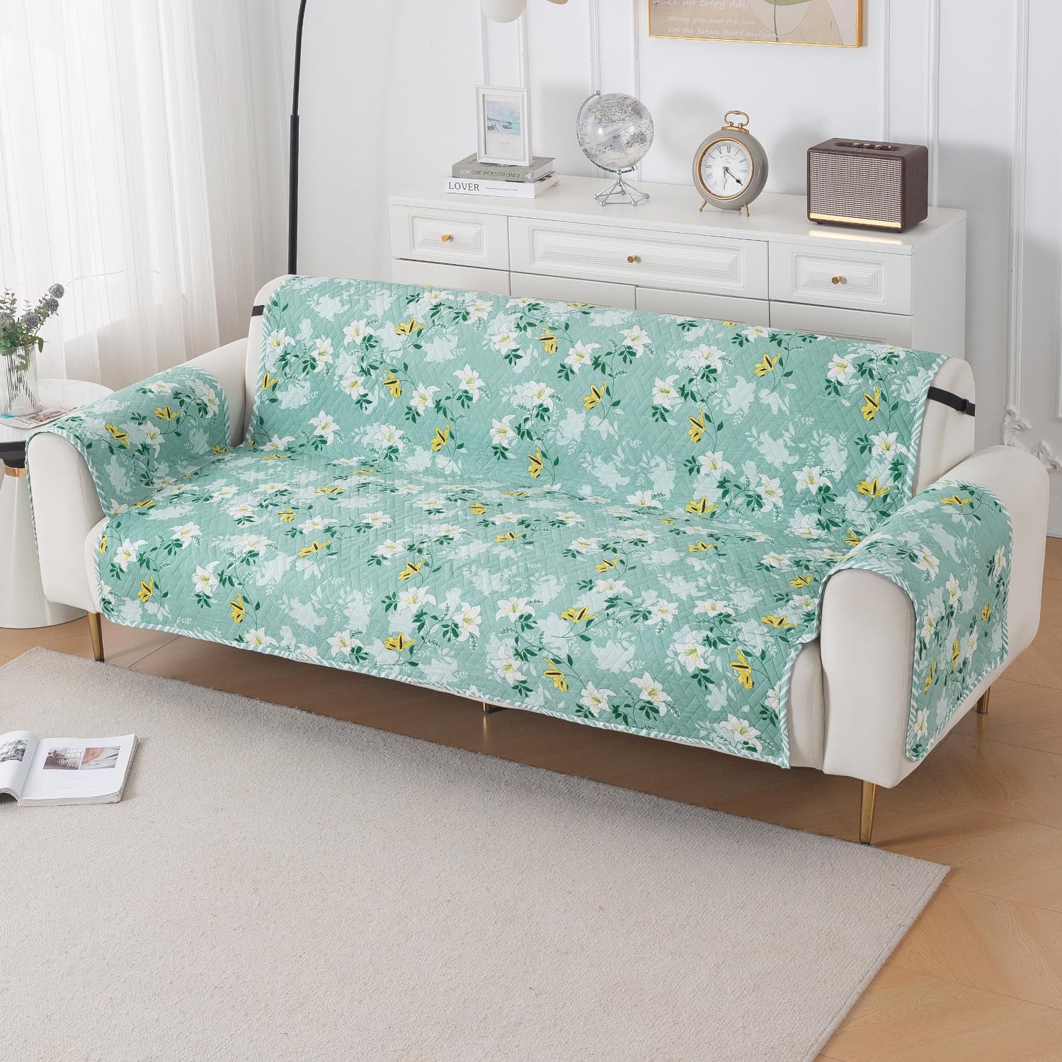 HOKIPO AB Dual Design Quilted Sofa Cover 3 Seater, Easy Drape Series, Fresh Meadow (IN-1101-ED6)-image-1