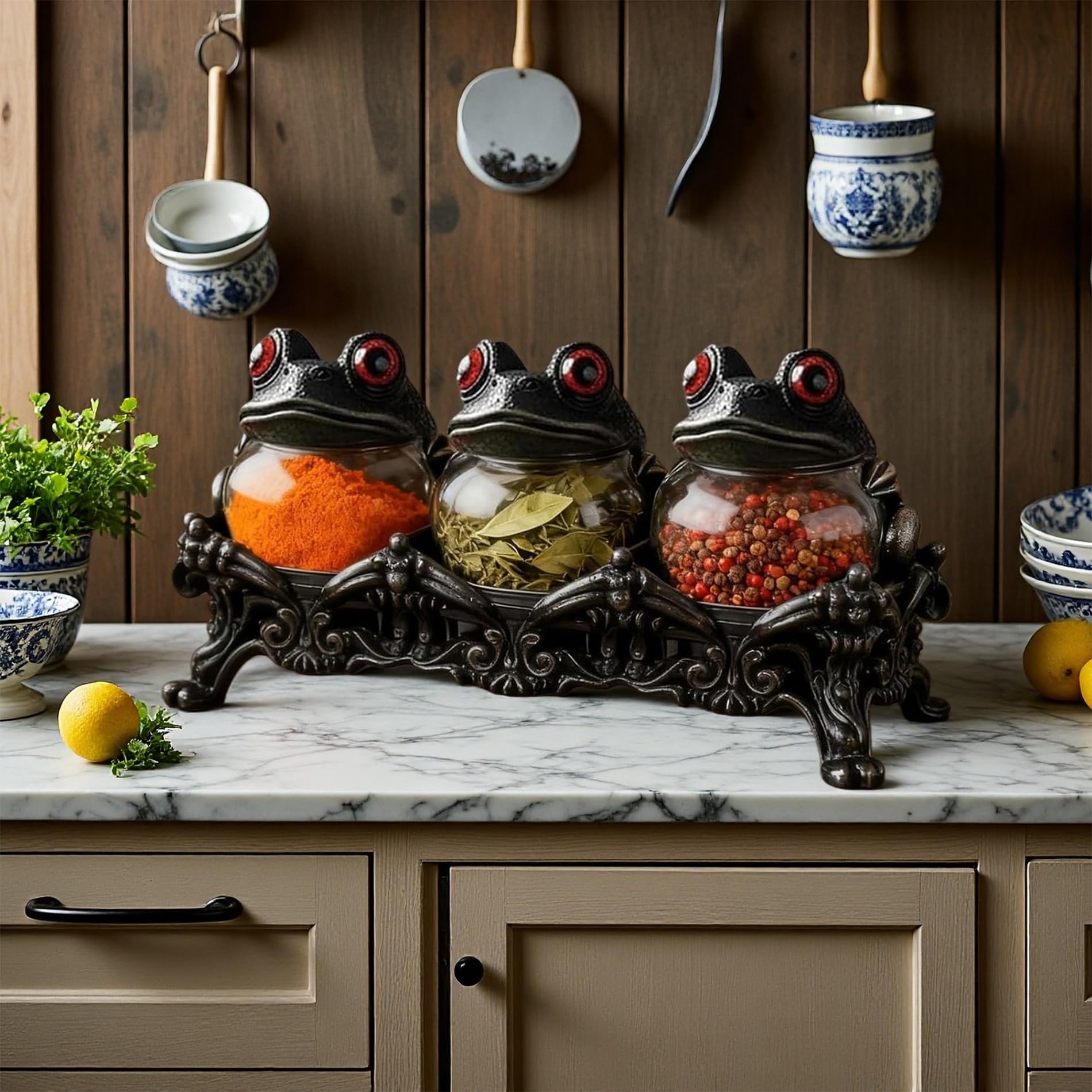 Générique Chapeau de sorcière, bocal d‘épices de hibou, avec support en résine, Gothique avec couvercles, les épices, le thé, les sels, Décoration de maison amusante (Chapeau de sorcière（3pcs）)