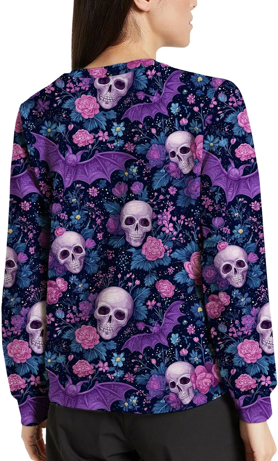 LIZALIG Pullover Cute Sweatshirt Orange Skeleton Fall Festive FunWomens Design Bat Holiday Party Outings Pumpkin Print - Image 4