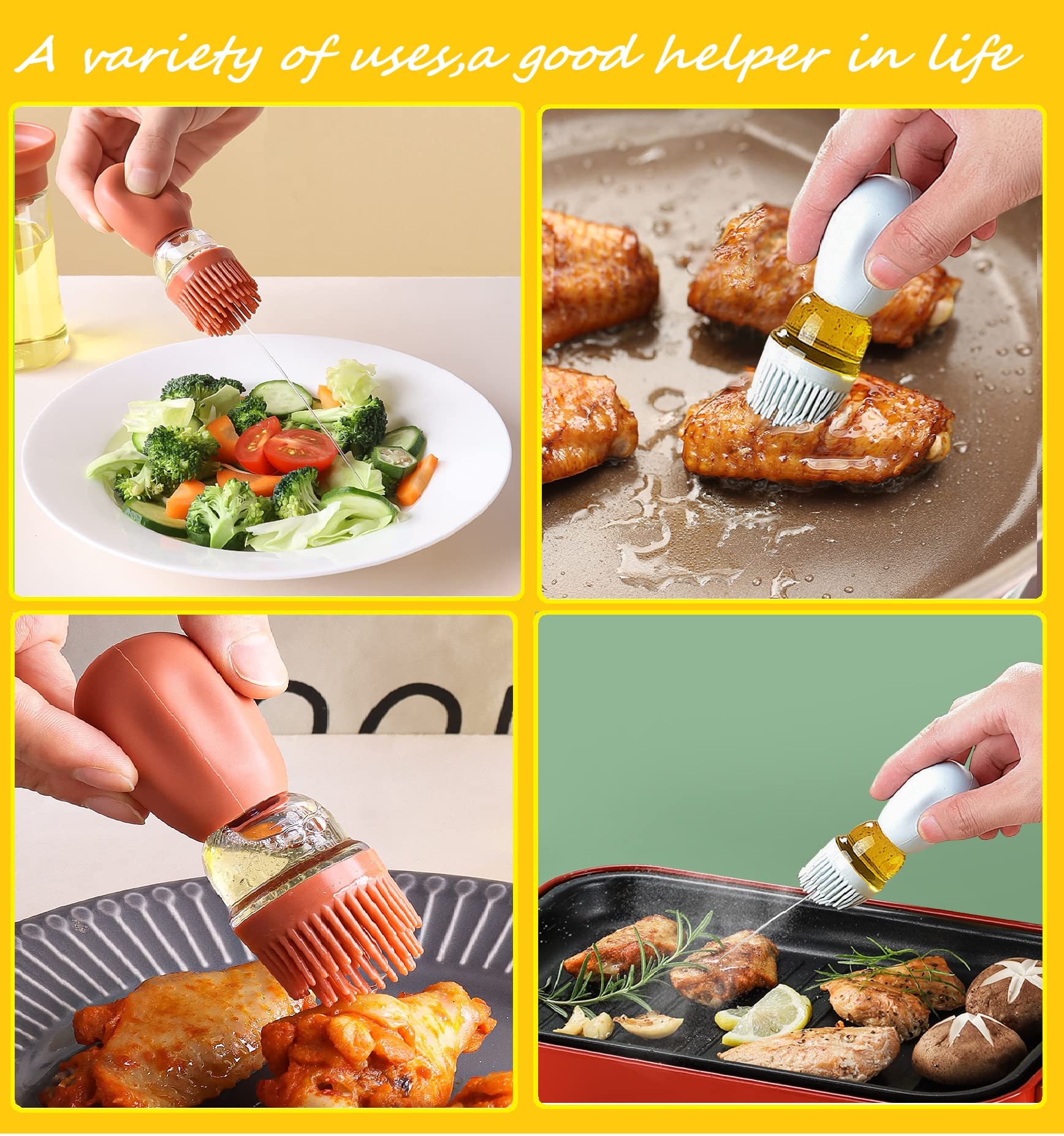 Distributeur d'huile d'olive avec brosse, bouteille d'huile en verre 2 en 1 avec brosse en silicone, distributeur d'huile doseur pour cuisine, pâtisserie, barbecue, pâtisserie, poêle, friteuse à air
