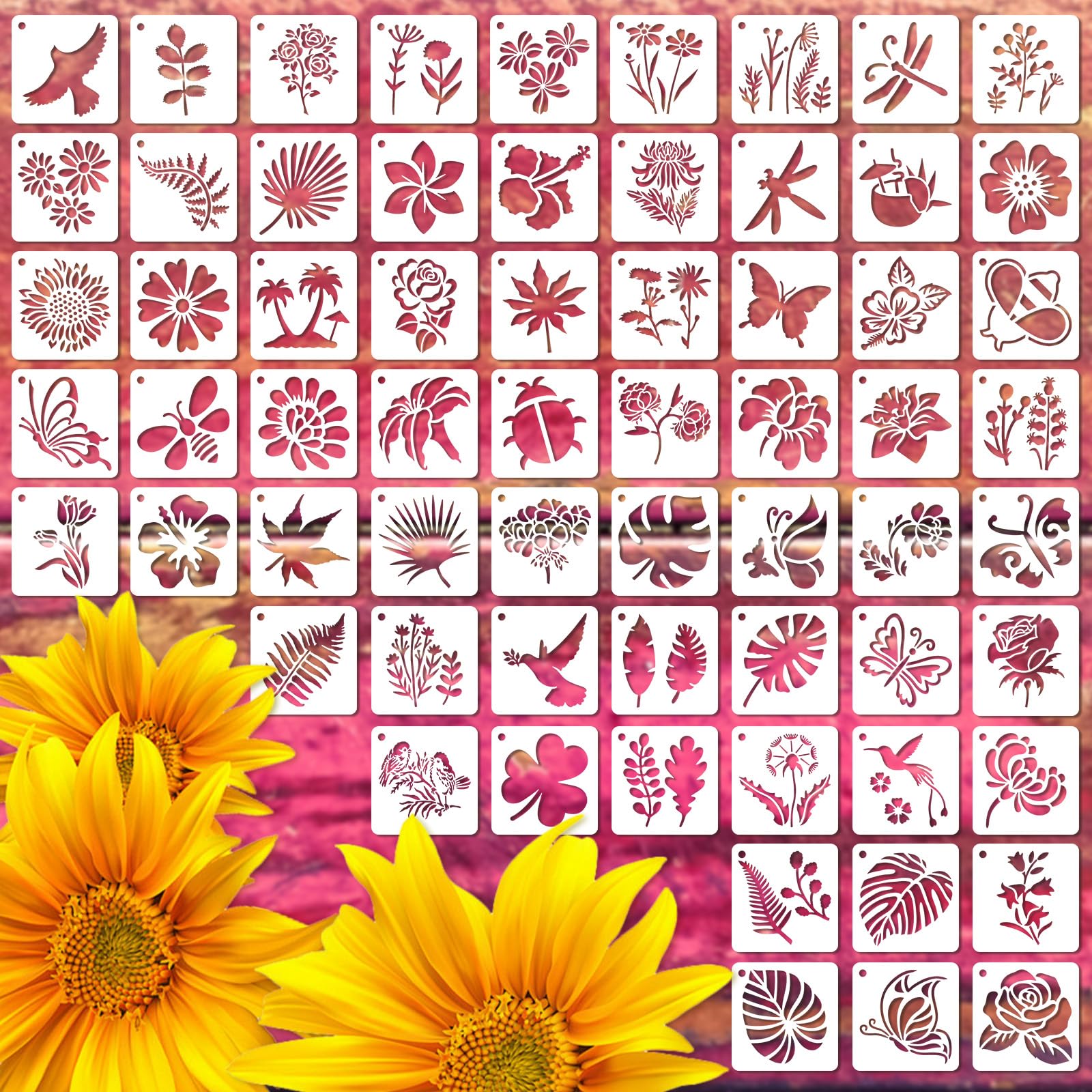 64 Stück Schablonen Set - Blumenschablonen 7,5cm Für DIY Projekte