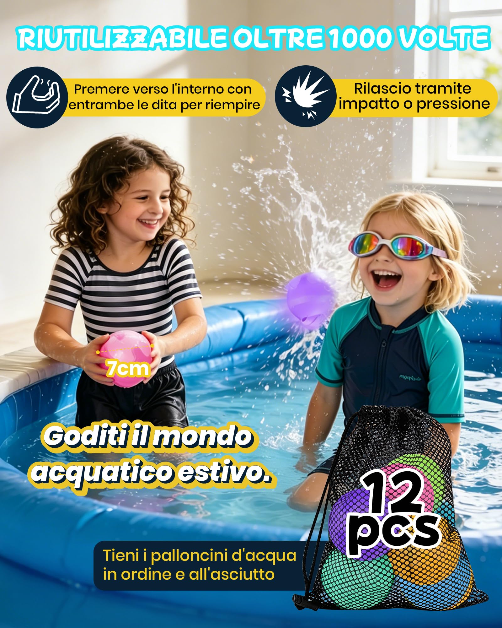 12 Pezzi Palloncini D'acqua Riutilizzabili, Palloncini D'acqua Autosigillanti e Riempimento Rapido, Pallone D'acqua Non Magnetico per Giochi Estate Bambini e Adulti All'aperto, Giardini,Spiaggia Feste