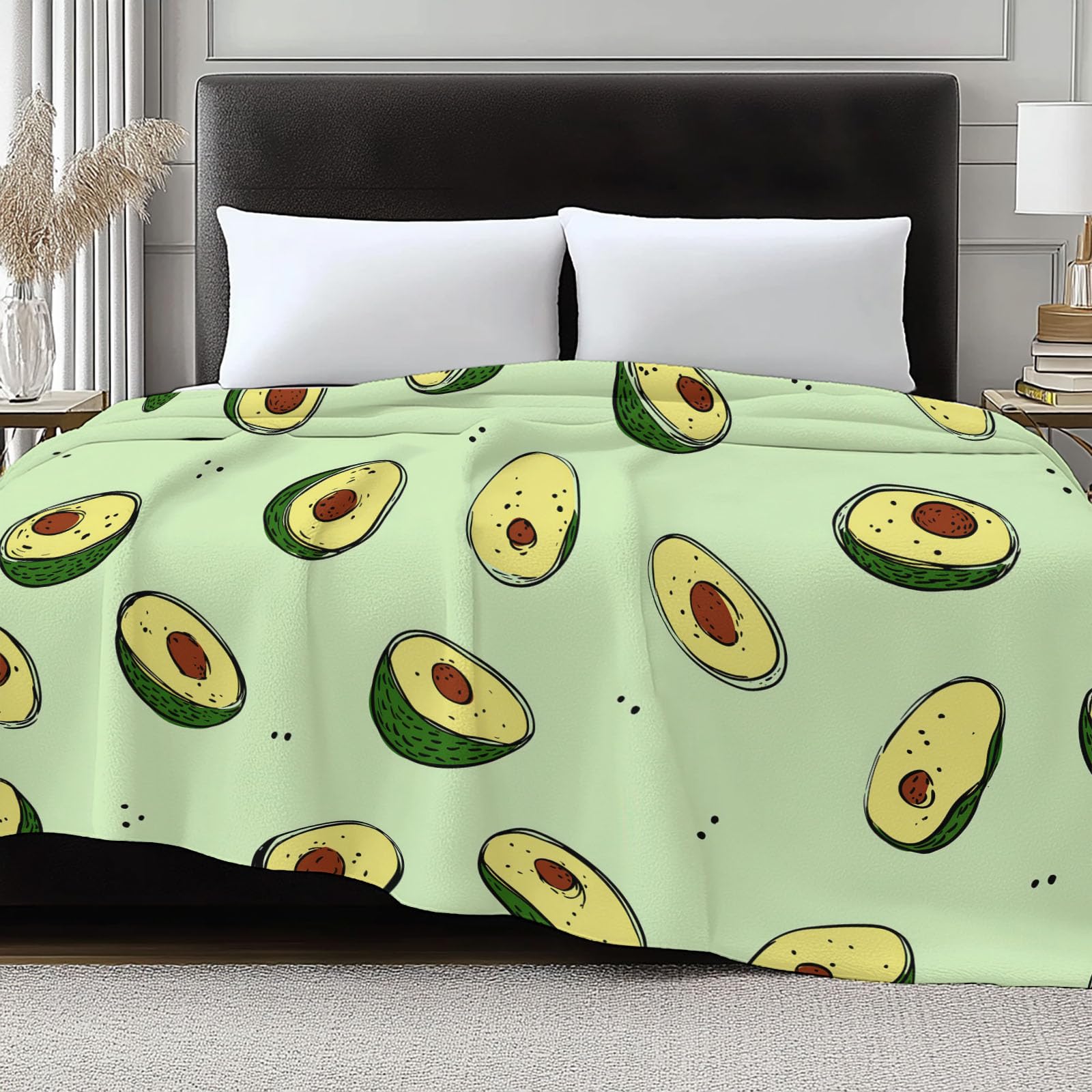 Uroczy koc z nadrukiem awokado, 150 x 200 cm, super miękki flanelowy koc, lekki, wygodny, ciepły, jasnozielony, narzuta na kanapę, sofę, łóżko, do biura, 100 x 130 cm