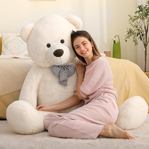 Miniatura 2 de MaoGoLan Oso de peluche gigante color blanco de 5 pies, suave cara sonriente, regalo para novio y novia