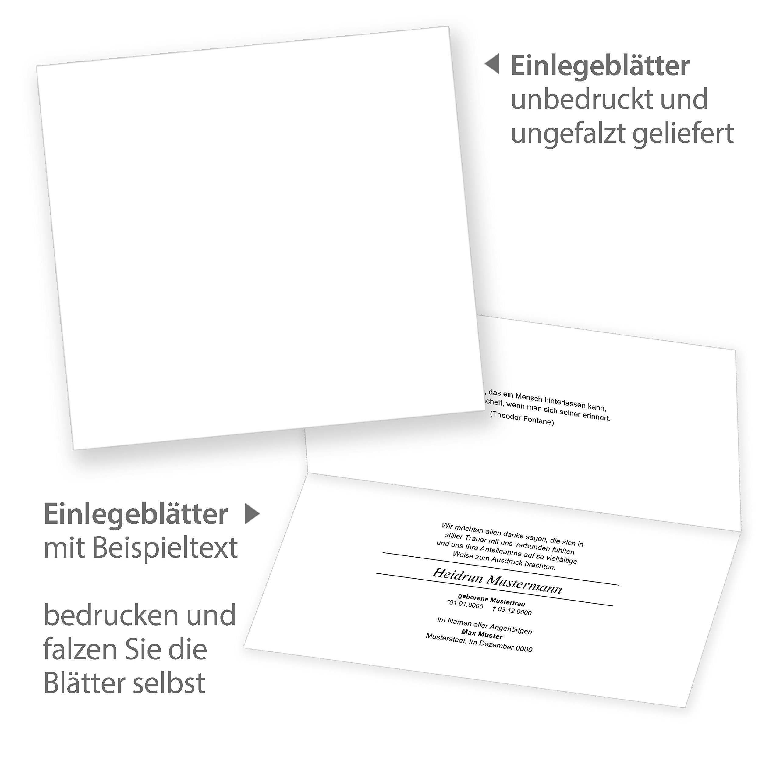 tatmotive Danksagungskarten Trauer (25 Sets) selbst bedruckbar/beschreibbar mit feinem Einlegeblatt, inkl. Briefumschläge