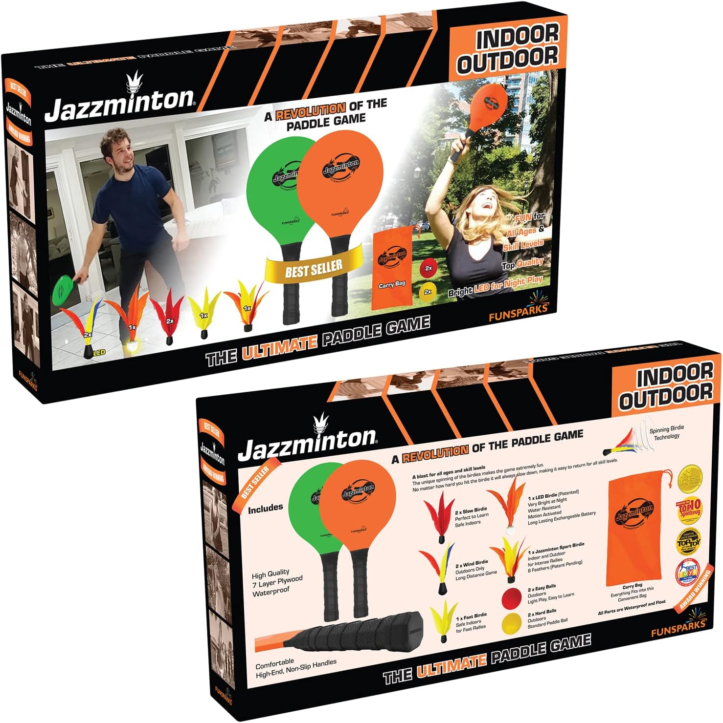 Jazzminton-Sport Paddles - Racquetball Game Fun for Kids & Adults - All Season Indoor Outdoor Games for All