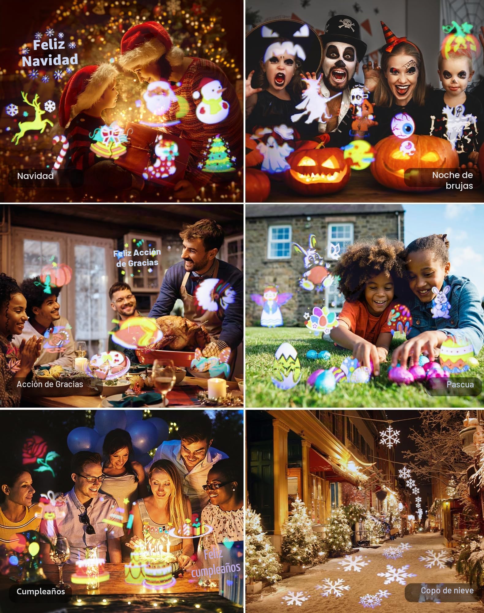 Proyector Luces Navidad, Lámpara de Proyección Navidad Exterior, Luces de Navidad 12 Carta con 96 Patrones LED Proyector Copos de Nieve Inpermeable con Mando para Decoración Fiesta Exterior Interior