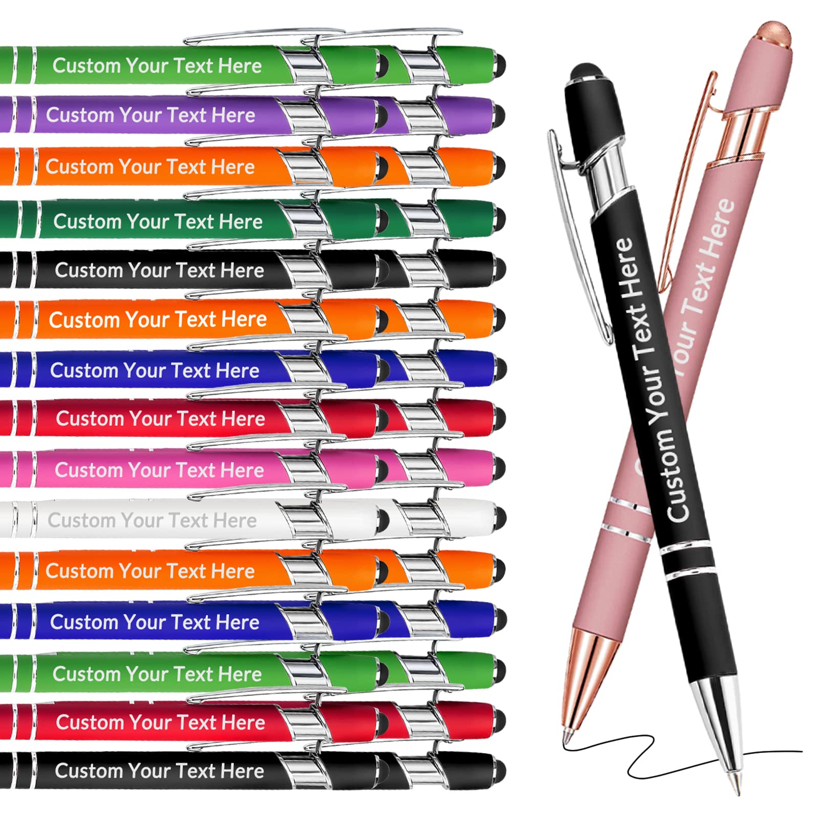 Personalized Pens Bulk Custom Pens with Logo Name 30 Pack Free Engraved Stylus Ballpoint Pens Customized Retractable Pen Message Text Gift for Men