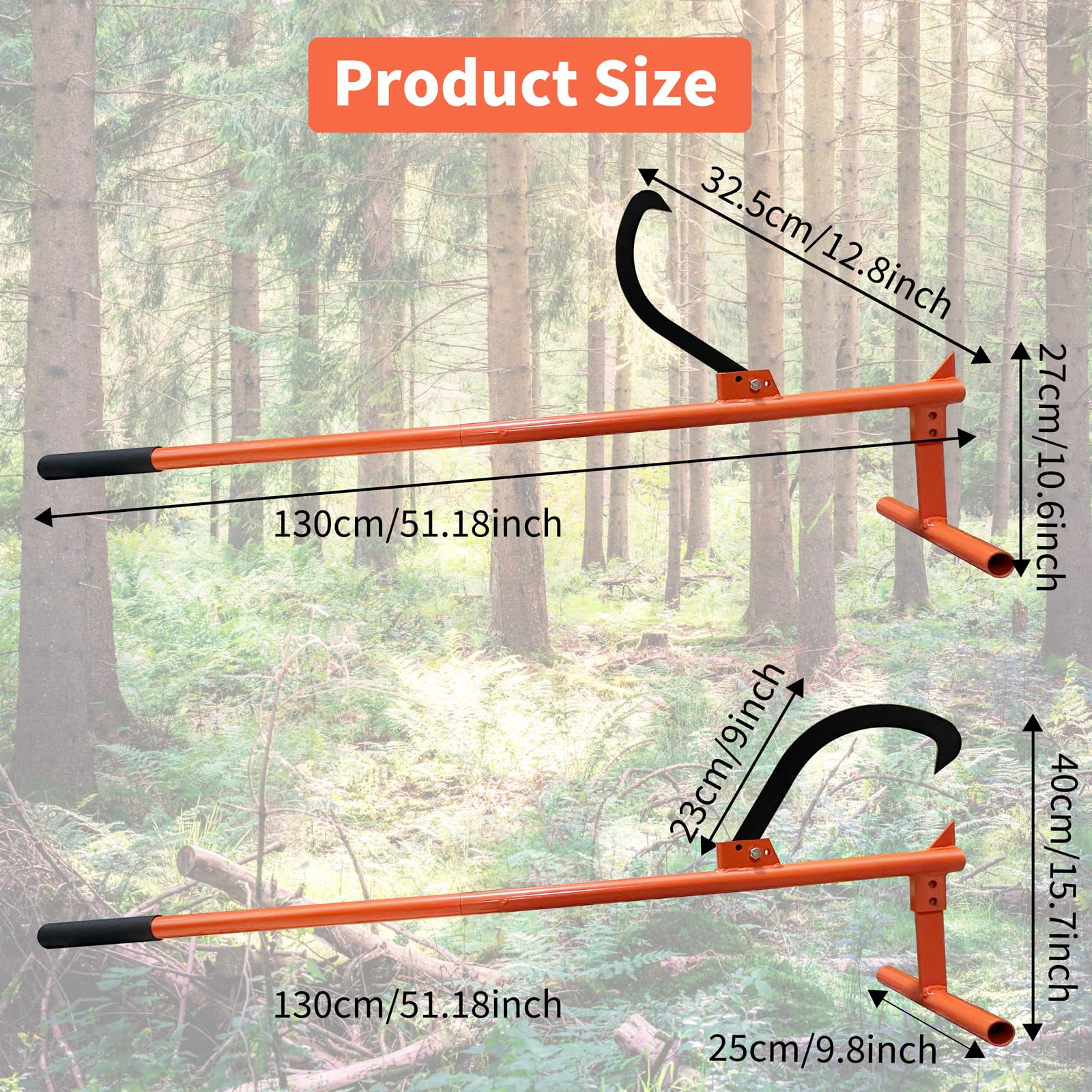 Giratronco 130 cm, Giratronco per esperti con gancio, leva per tronchi in acciaio ad alta resistenza con guanto e impugnatura antiscivolo, per l'abbattimento di alberi, per lavori forestali e