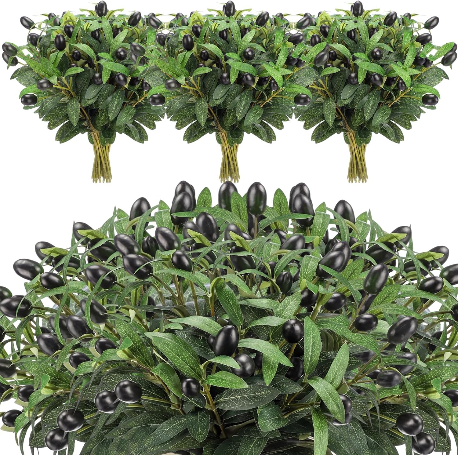 100 Pcs Artificial Olive Branches 11.5 Inch Tall Faux Olive Leaf Stems, Tabletop Greenery Decor for Home Office Wedding Party, Small Vase Fillers and Party Decorations