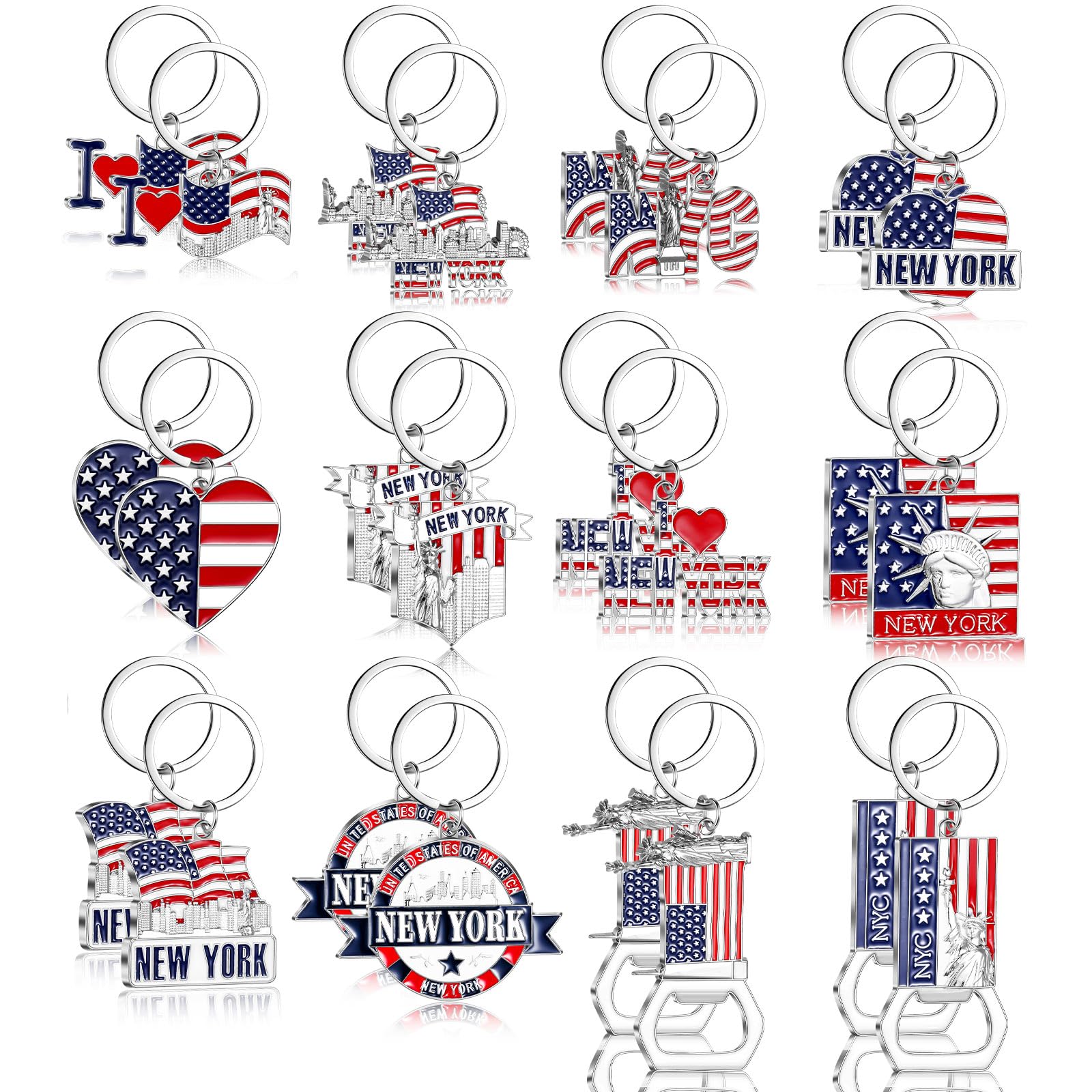 Landical New York Souvenirs Gifts NYC Metal Keychain Star USA Flag Statue of Liberty Key Ring I Love New York Souvenirs