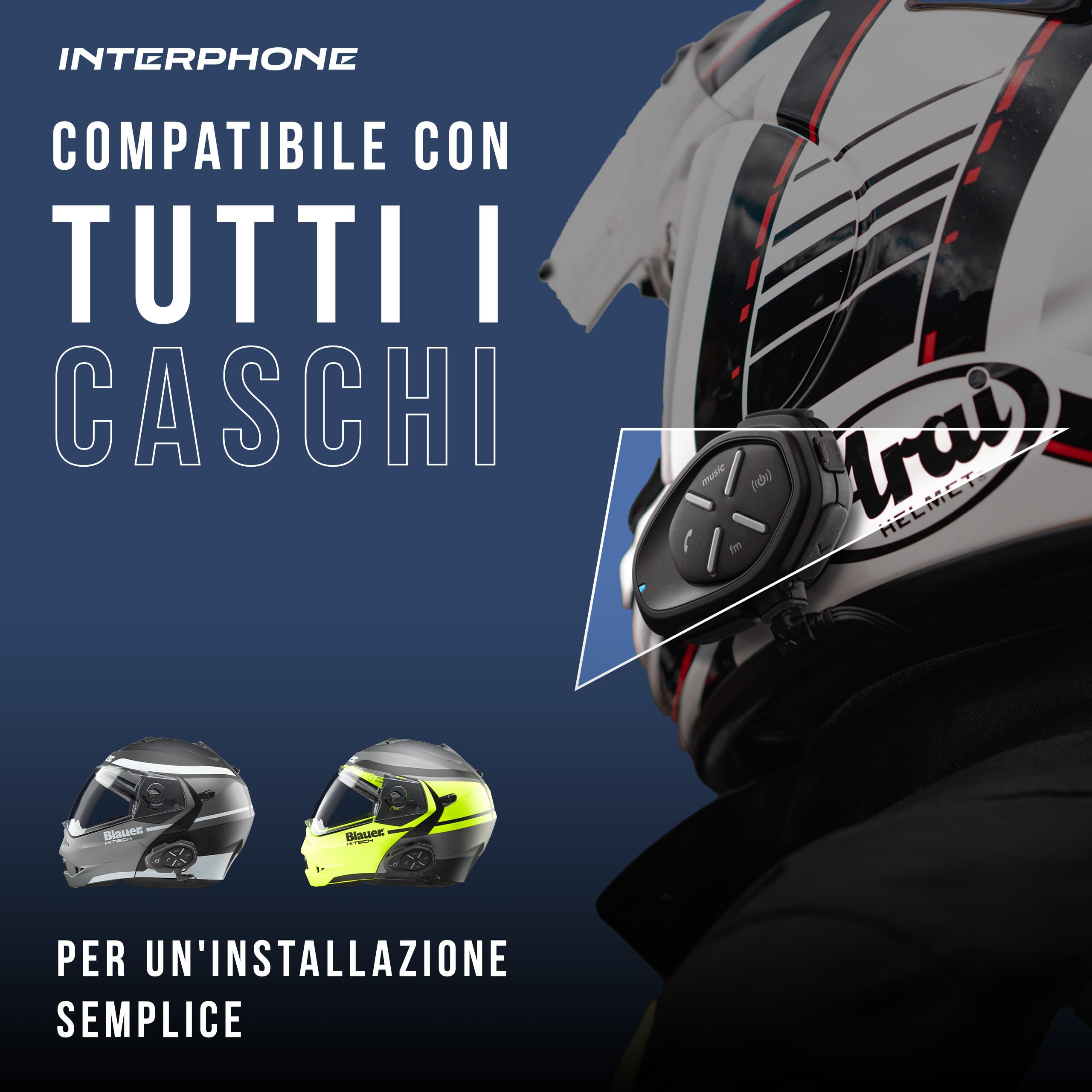 INTERPHONE LINK Doppio Interfono Bluetooth Casco Moto 300Mt 20 Ore GPS Impermeabile Universale
