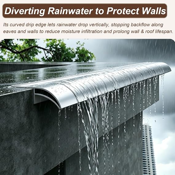 Drip Edge Deflector for Roof Eaves, Aluminum Water Diversion Profile, Exterior Walls Nosing Drip Molding Trim, Prevents Staining and Moisture(W19mm/0.7in,1pack-1.25m)