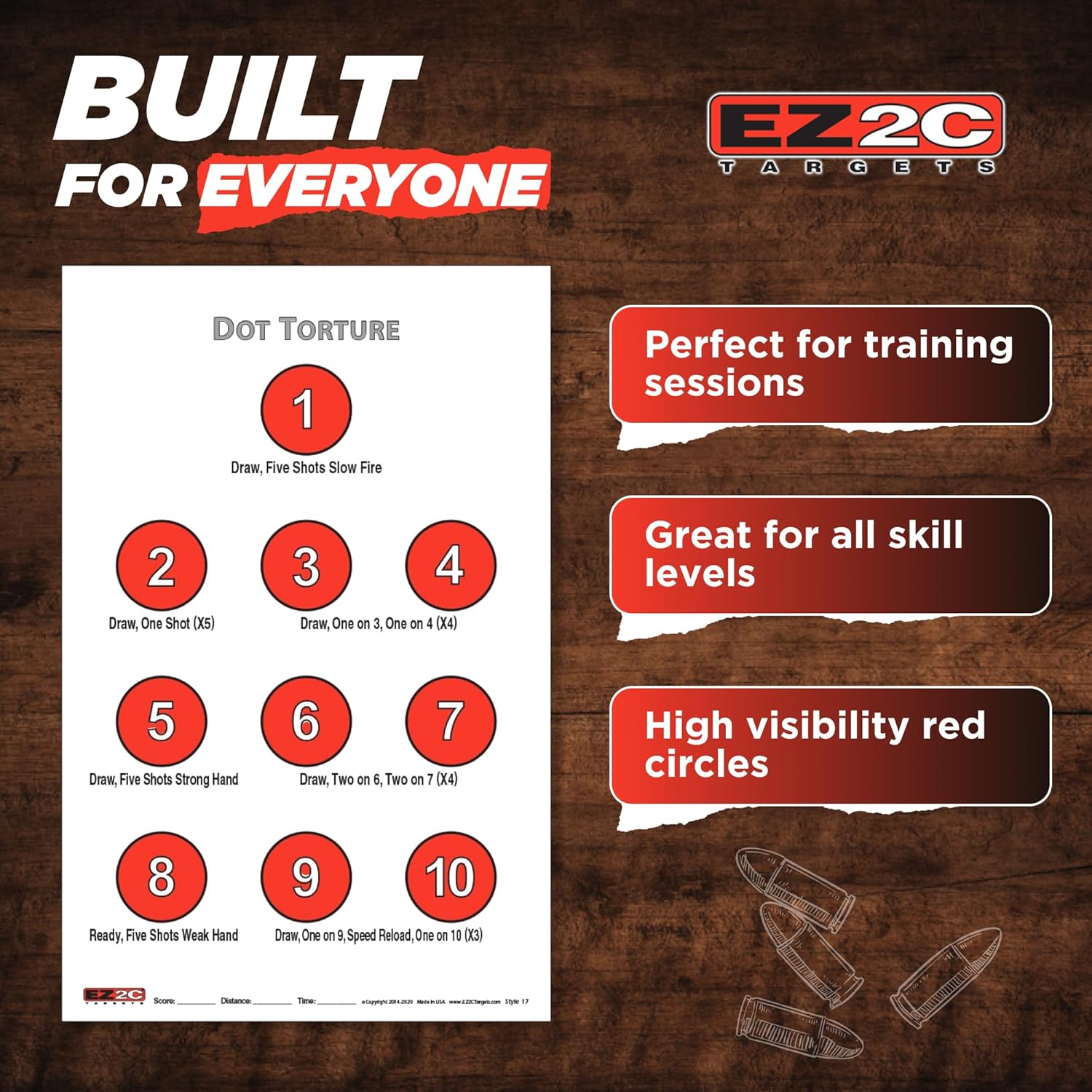 EZ2C Targets Style 17: Dot Torture Drill Shooting Pack, 11"x17" Paper Targets for Shooting Range, Compatible with Pistols and Handguns for Indoor and Outdoor Gun Range Target