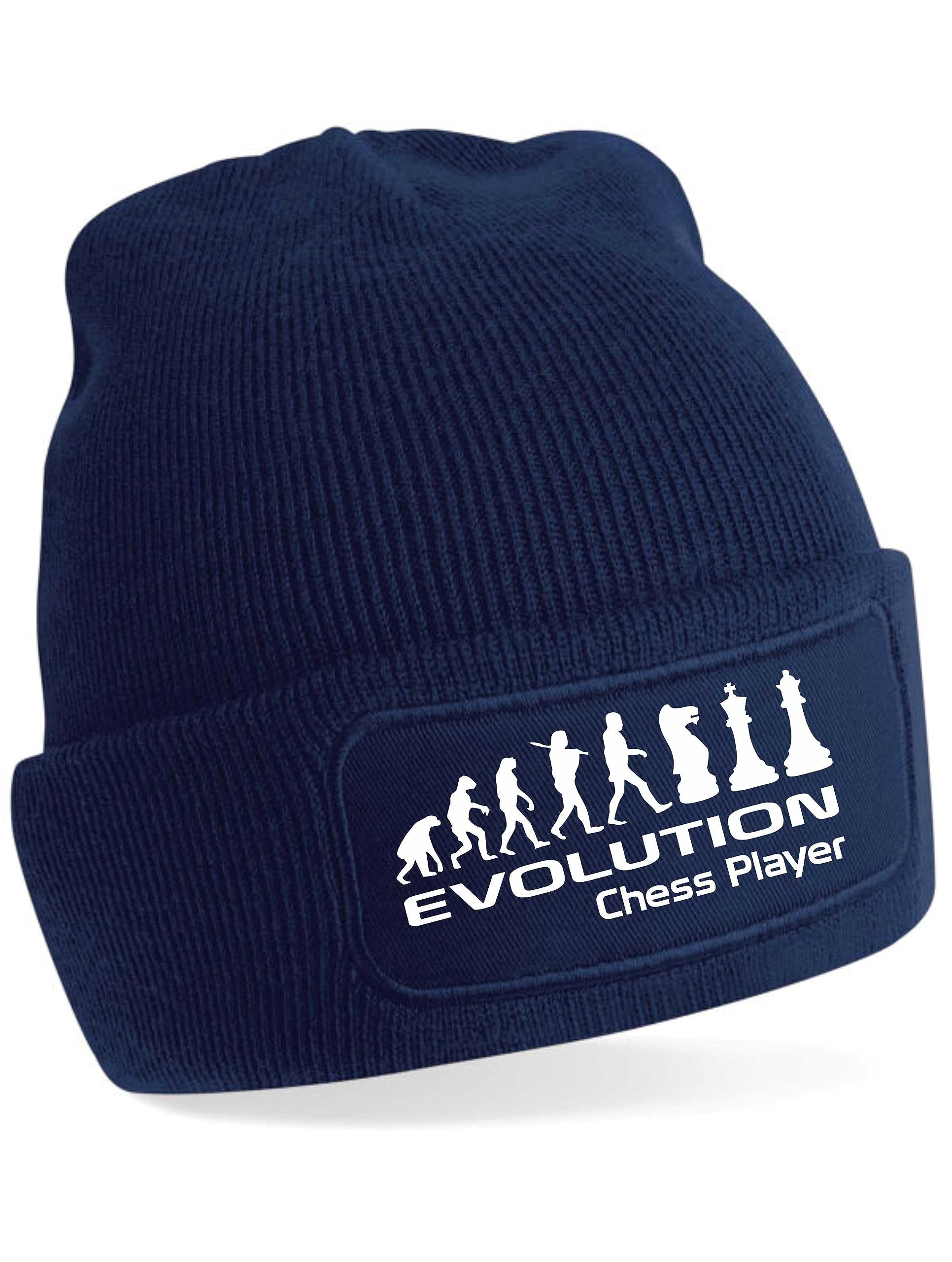 Print4u Women's Blue Evolution Of Chess Player Beanie Hat Hobby Birthday Men &
