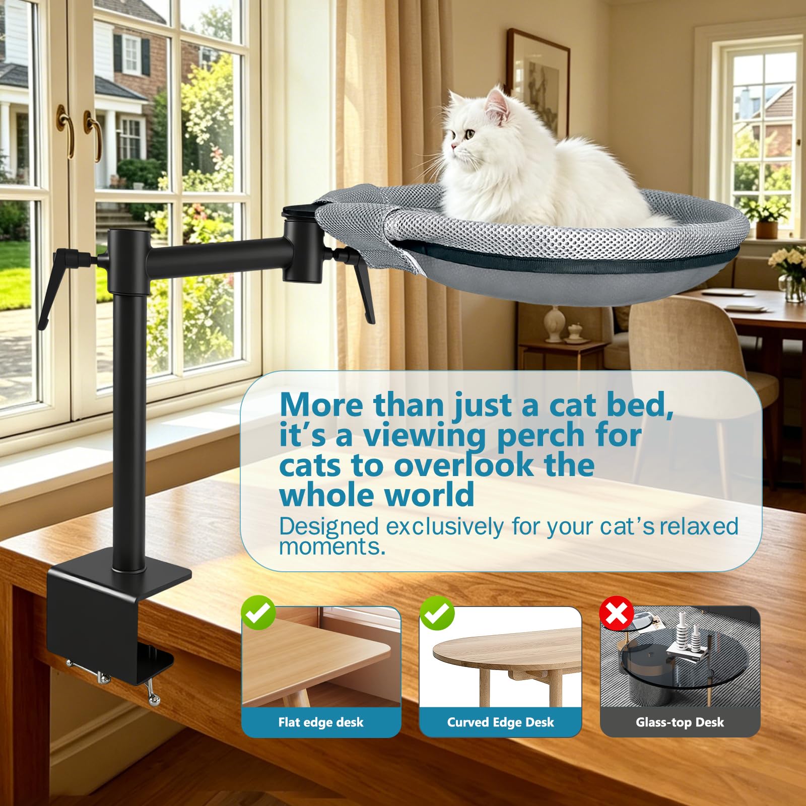 Cuccia Gatto da Scrivania Cat Desk Bed Cuccia girevole a 360° da Scrivania Regolabile in altezza con 2 Fodere Sfoderabili Fino a 20 KG per La Casa, l'ufficio