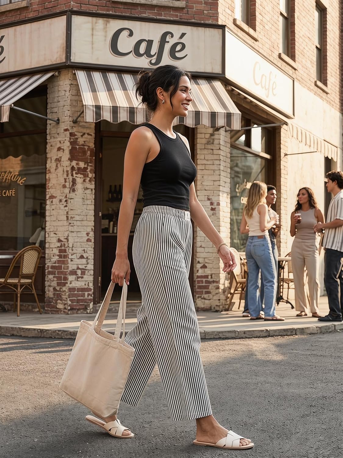 Women Striped Gingham Cropped Pants Lounge Boxer Rayon Wide Leg Pajama Plaid Bottoms Checkered Trousers with Pockets