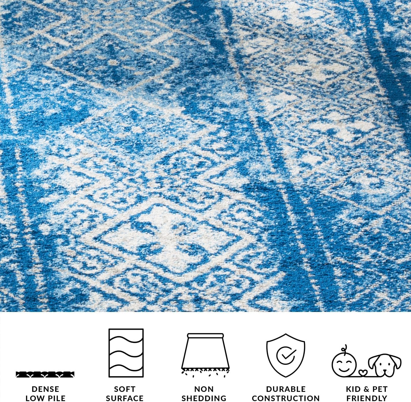 SAFAVIEH Adirondack Collection Area Rug - 4' Square, Silver & Blue, Moroccan Boho Distressed Design, Non-Shedding & Easy Care, Ideal for High Traffic Areas in Living Room, Bedroom (ADR111F)
