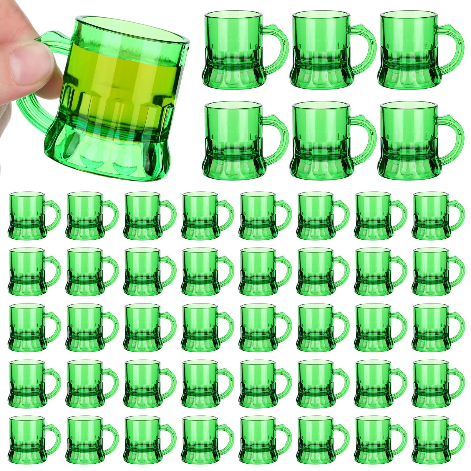 48 Pcs St Patricks Day Mini Plastic Beer Mug Irish Shot Glasses with Handles Green Irish Gifts Party Favors Green Plastic Miniature Beer Cup with Handle for Saint Patty's Day Celebration