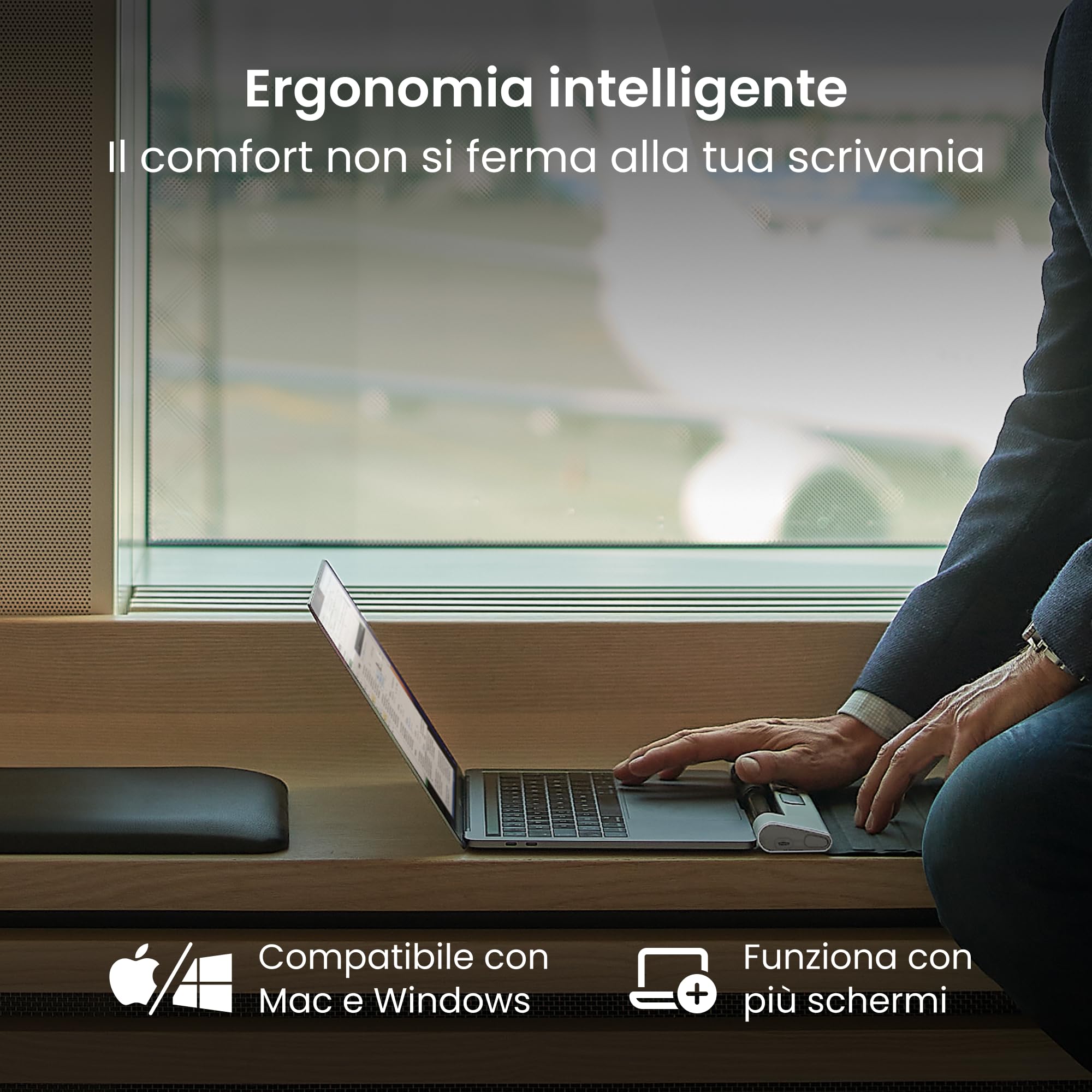 Contour RollerMouse Go - Mouse ergonomico centrato per il sollievo del tunnel carpale, mouse da viaggio compatto con Bluetooth e USB, design ambidestro a 5 pulsanti, compatibile con Mac e PC