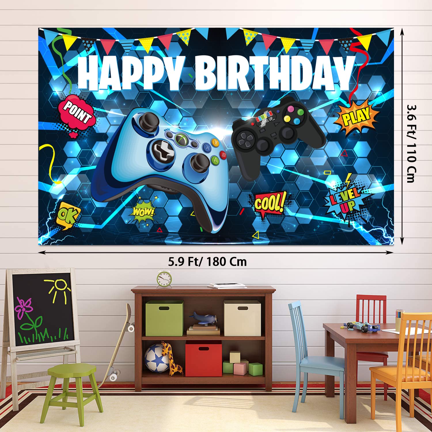 Décoration Anniversaire Thème Pixel - Toile De Fond 150x100cm + Nappe 137x274cm, Motif Jeu Vidéo Pour Garçon