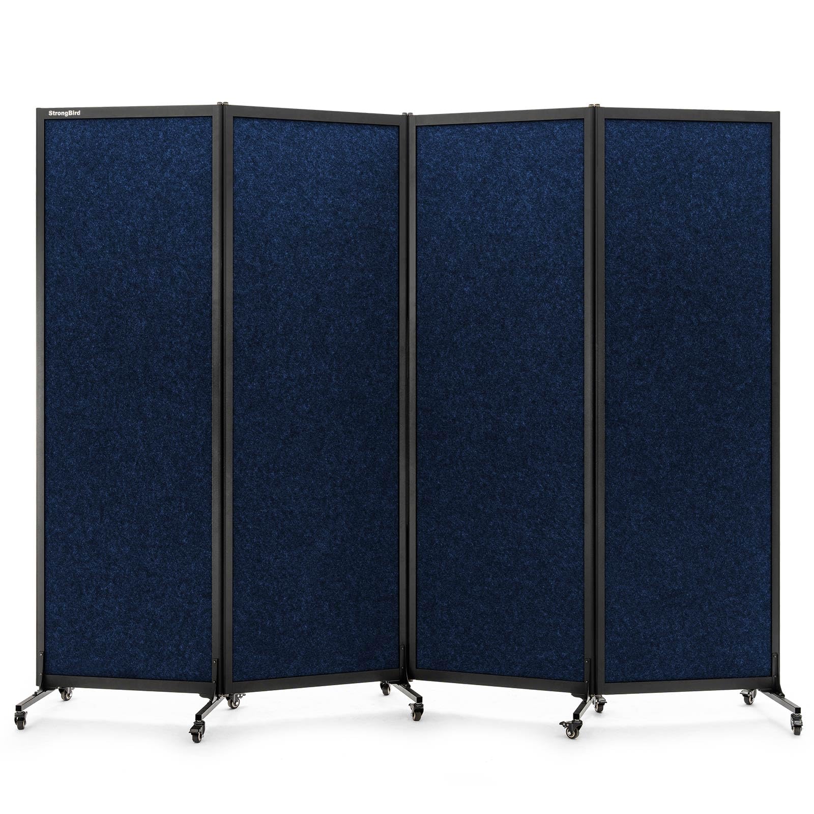 Upgrade Version Room Partition and Divider, Freestanding Rolling Dividers with Wheels,Office Privacy Screen Divider Wall,Classroom Felt Dividers,8'2"L* 6'7"H,4 Panel?Blue