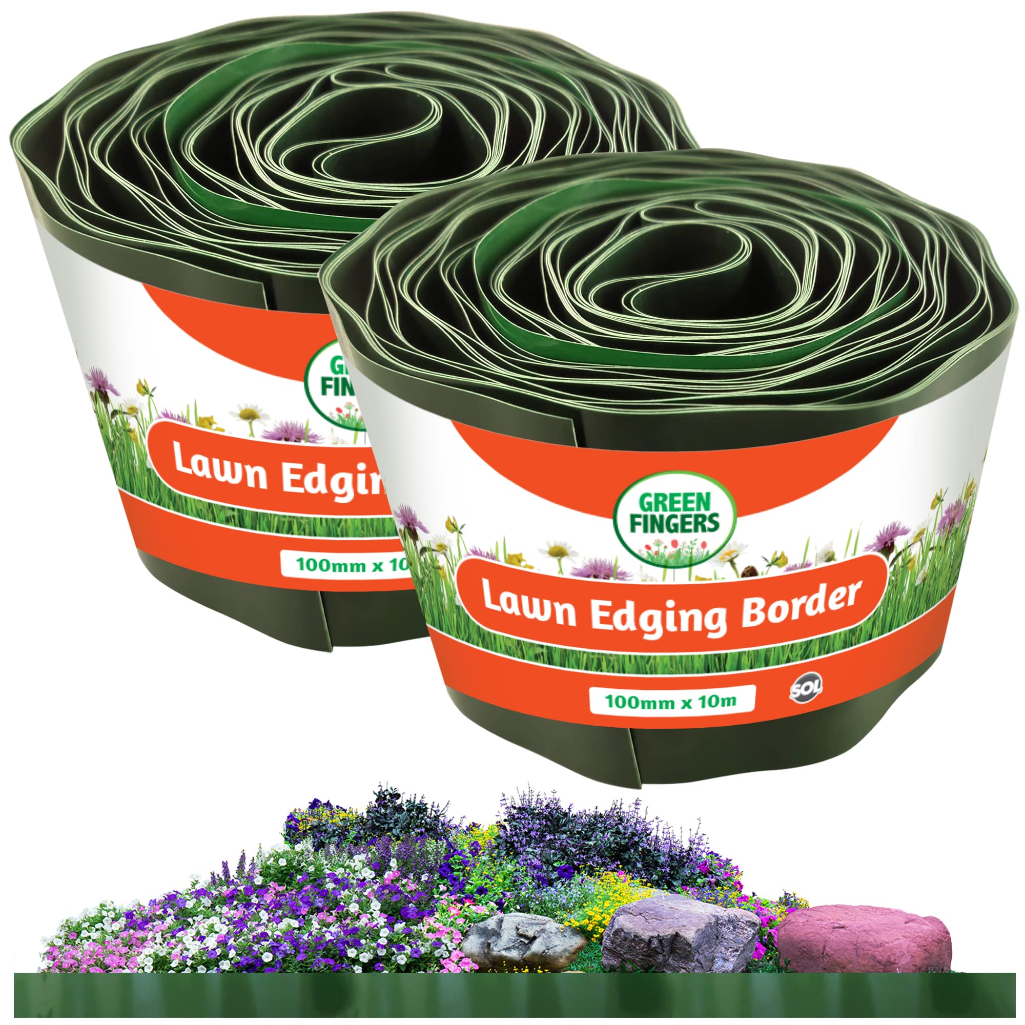 Buy SOL 2pk 100mm x 10m Plastic Lawn Edging Strip, Grass Edging Border