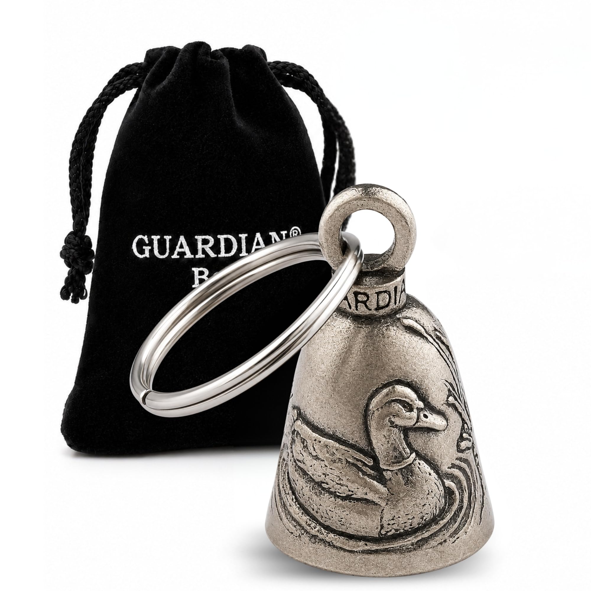 Guardian Bell Duck Good Luck Bell w/Keyring &amp; Black Velvet Gift Bag | Motorcycle Bell | Lead-Free Pewter | Good Luck Gift to Friends &amp; Family | Bike Bell | Made in USA