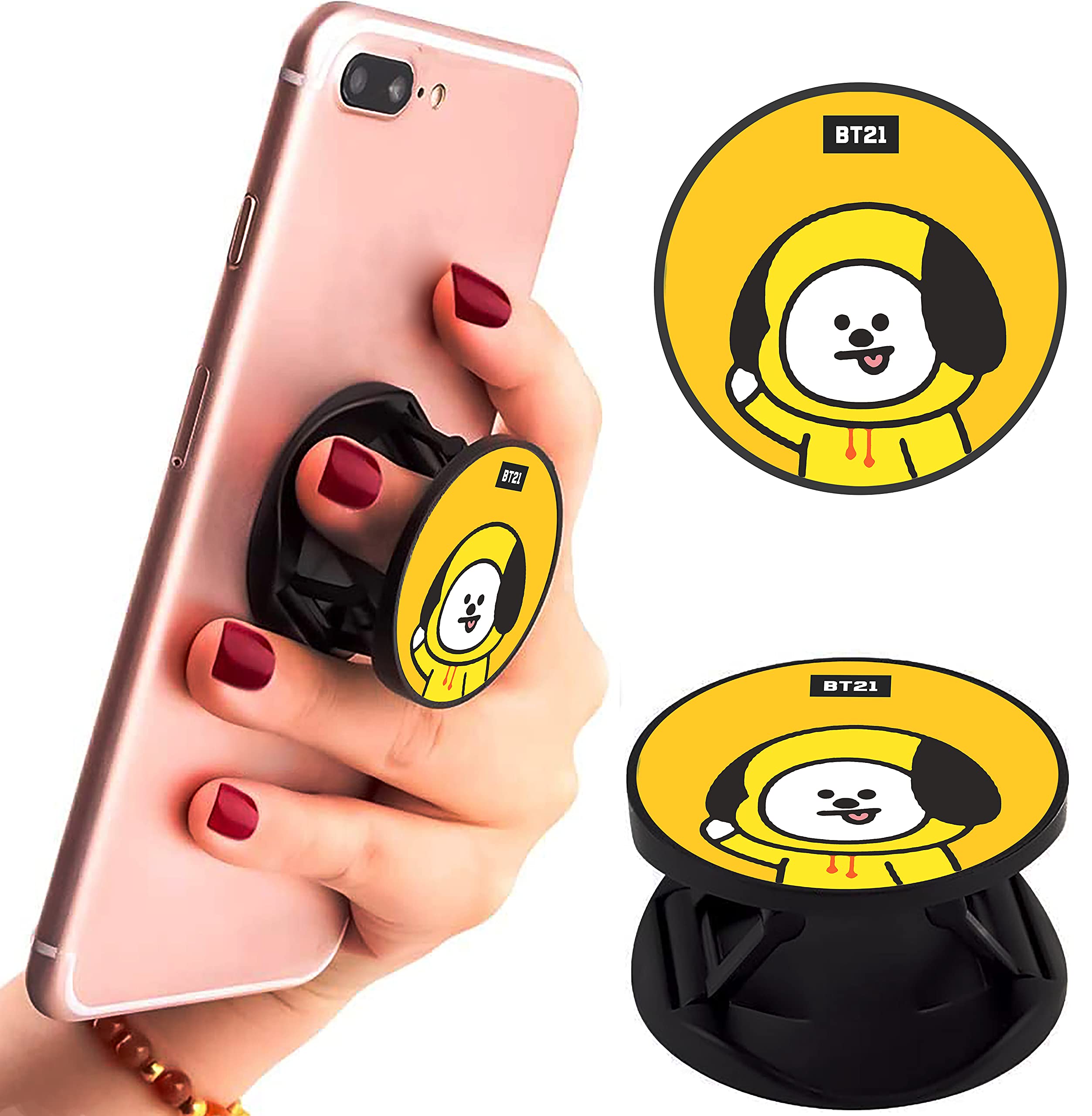 eggshell® Made in India Galaxy Glittery Design Mobile Stand Premium Super Matt Finish Effect Back Holder (Mobile Selfie Finger Grip) Expanding Stand for All Smartphones & Tablets (BT21 - Chimmy)-image-40