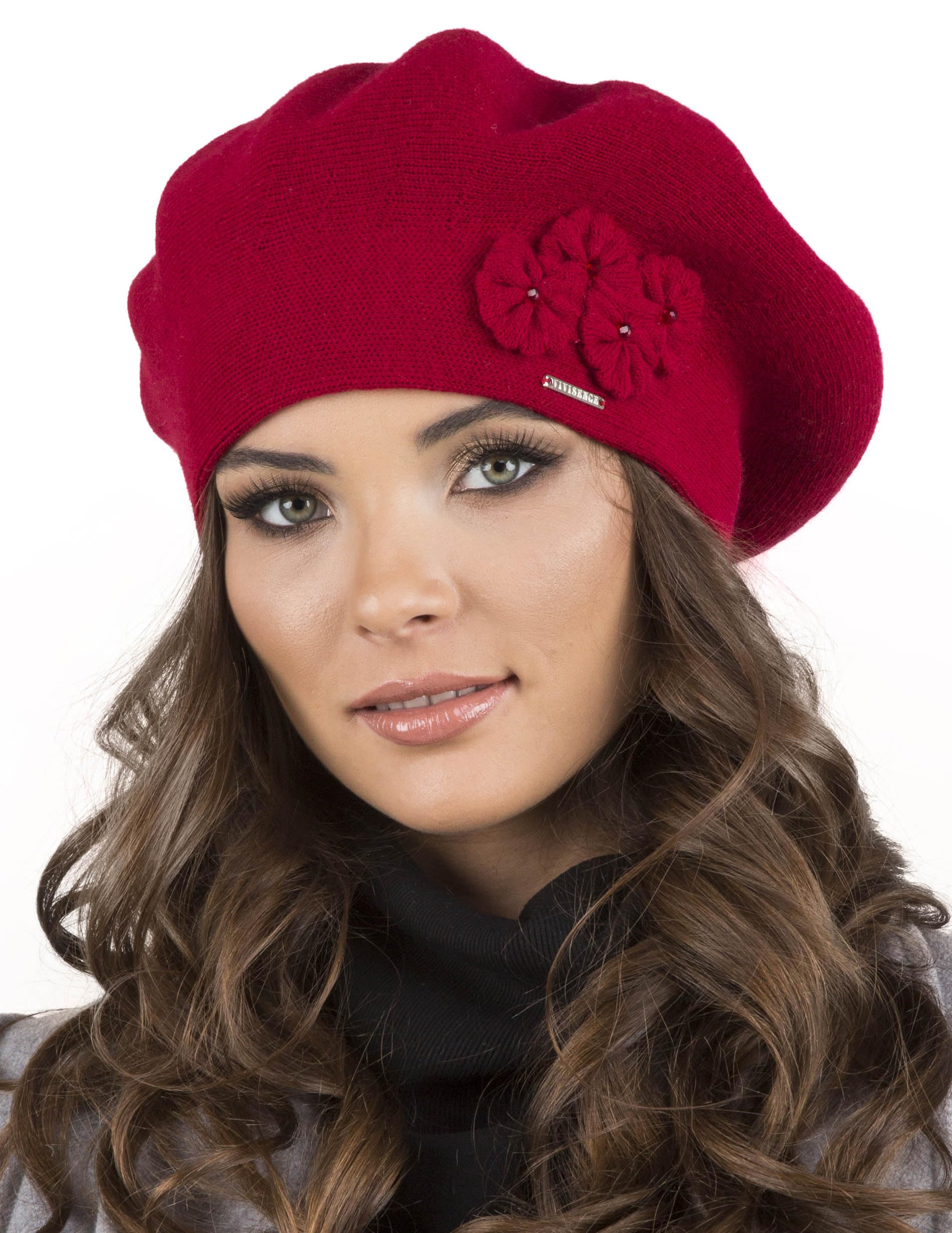 VIVISENCE Femme Le Béret pour L'automne Et l'hiver Élégant Style Classique Ajustement Parfait Orné d'une Application Florale Mélange Chaud De Laine Idéal pour Et Cadeau Élégant 7006
