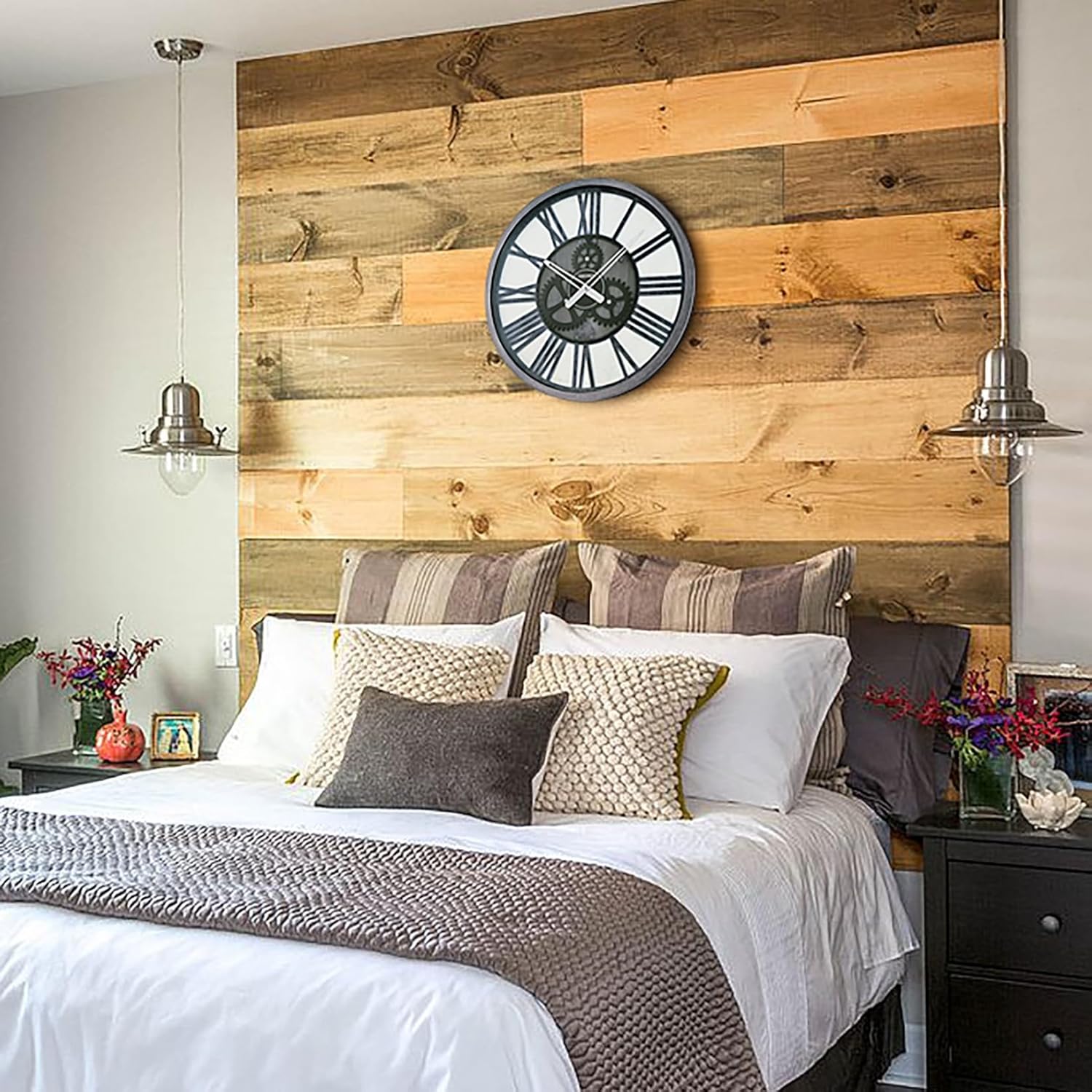 SEIKO QXA826KLH Large Gears & Roman Numeral Wall Clock, Dark Silver, 20 Inch