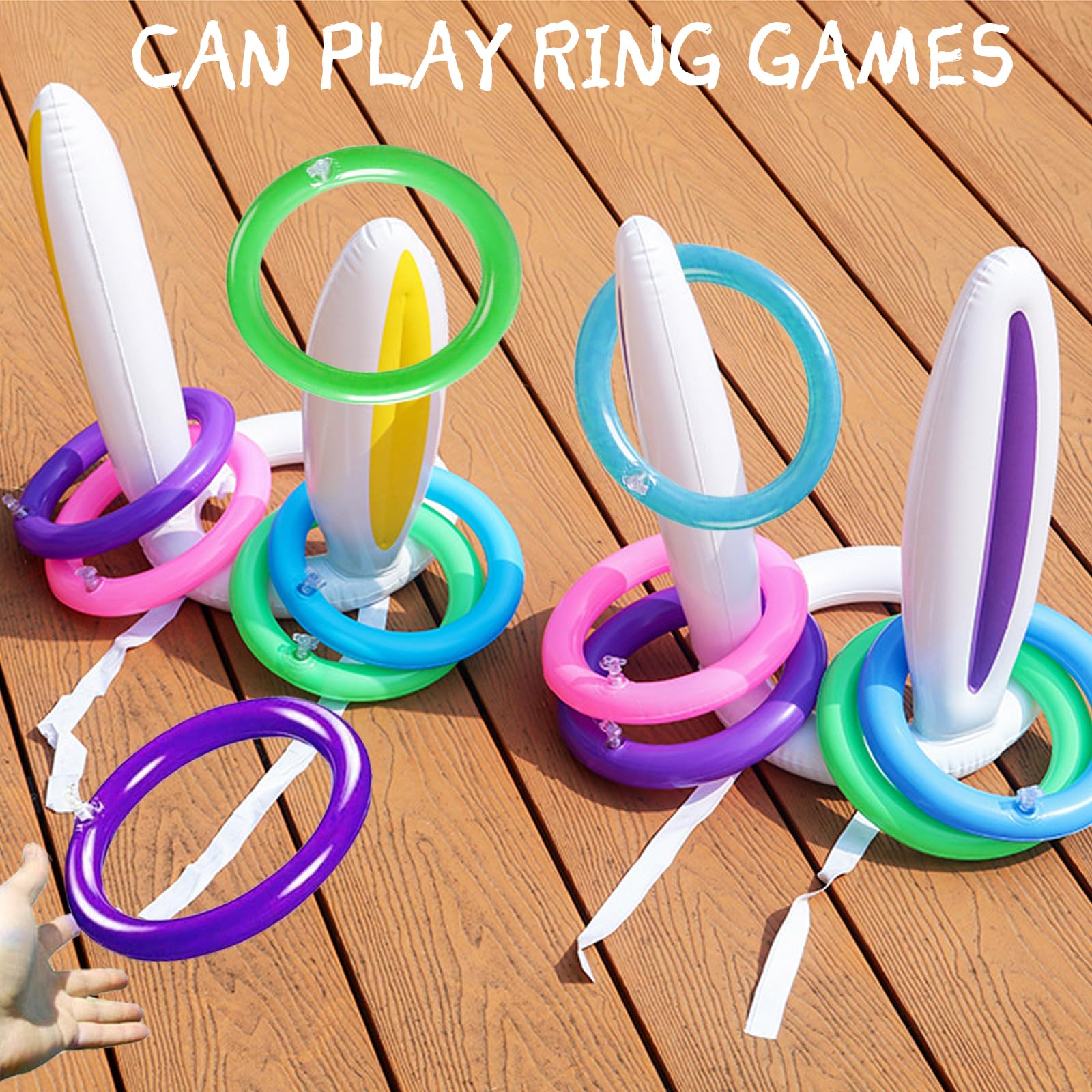 Jeu de Lancer d'Anneaux Gonflable pour Oreilles de Lapin, avec Anneaux et 1 Pompe,Jeu Exterieur Enfant Adulte,Amusant Jeux Gonflable Piscine pour Jardin Fête Pâques Party