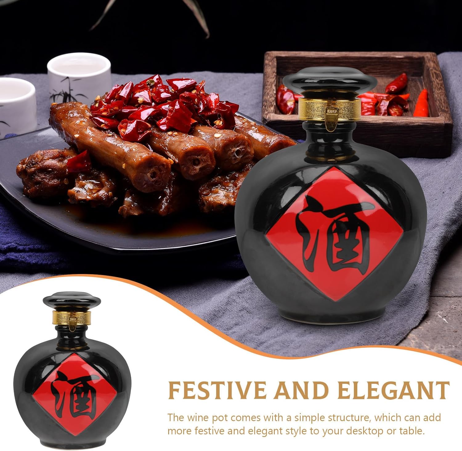 VALICLUD Vintage Ceramic Sealed Wine Jar 2-jin Dark Glaze Liquor Bottle Home Storage Sealing Wine Holder for Cellar and Kitchen Brewing