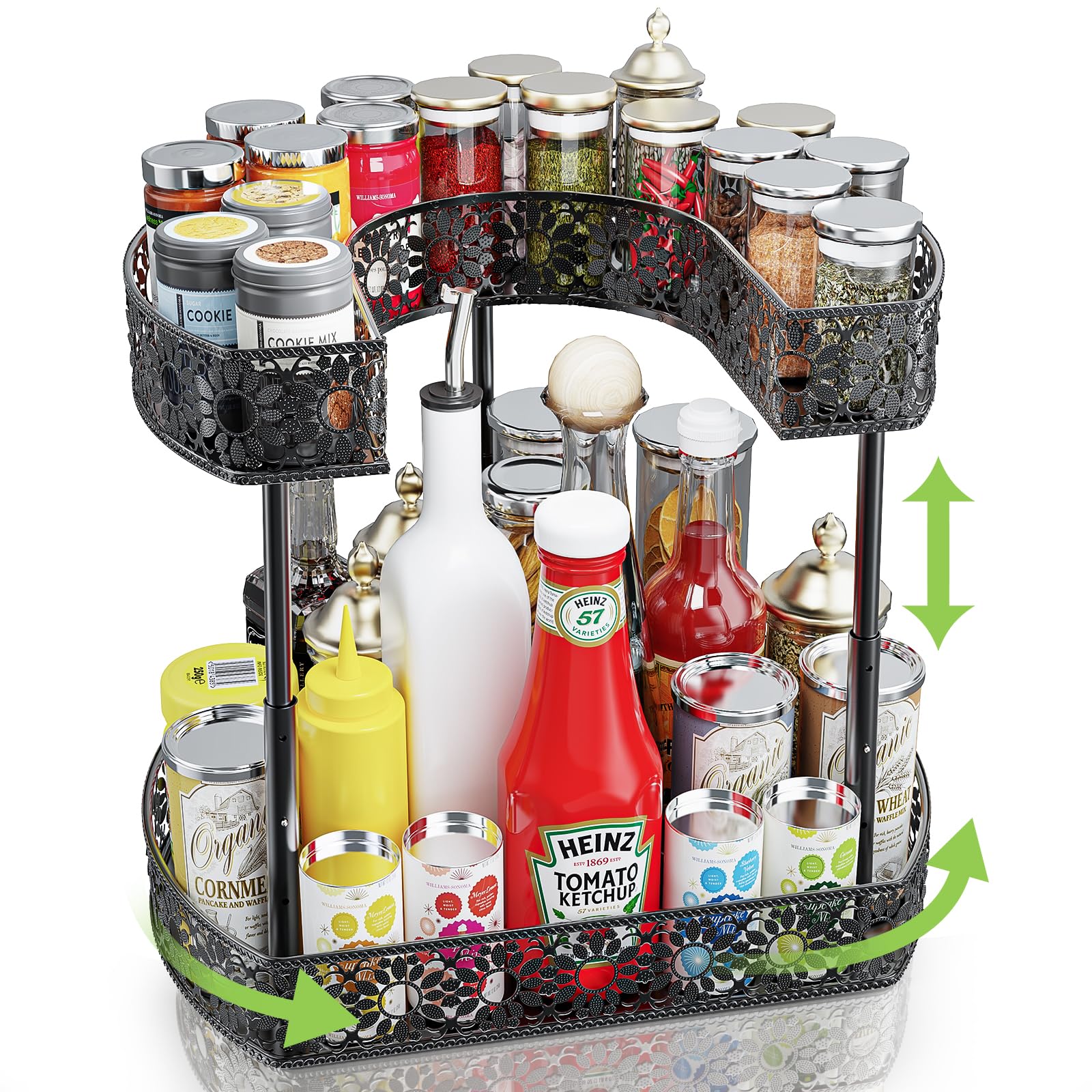 Snapklik.com : 2 Tier Lazy Susan Organizer, Metal Turntable Spice Rack ...
