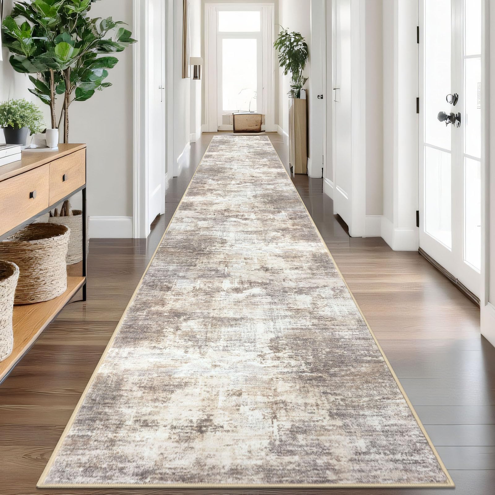 IOHOUZE Abstract Runner Rug 3x20 Ft Extra Long Washable Runners for Hallways, Non Slip Kitchen Runner Printed Faux Wool Entryway Runner Indoor, Modern