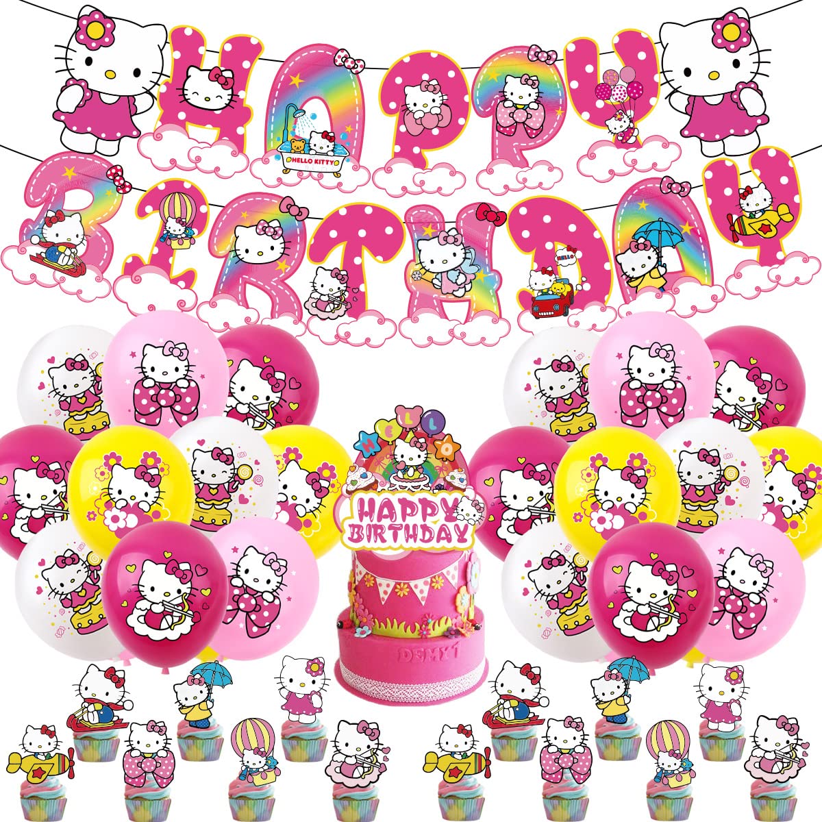 Kitty Cake Topper Sanrio - Set 15 Pezzi Decorazioni Torta Compleanno Per Bambine - Foto 3