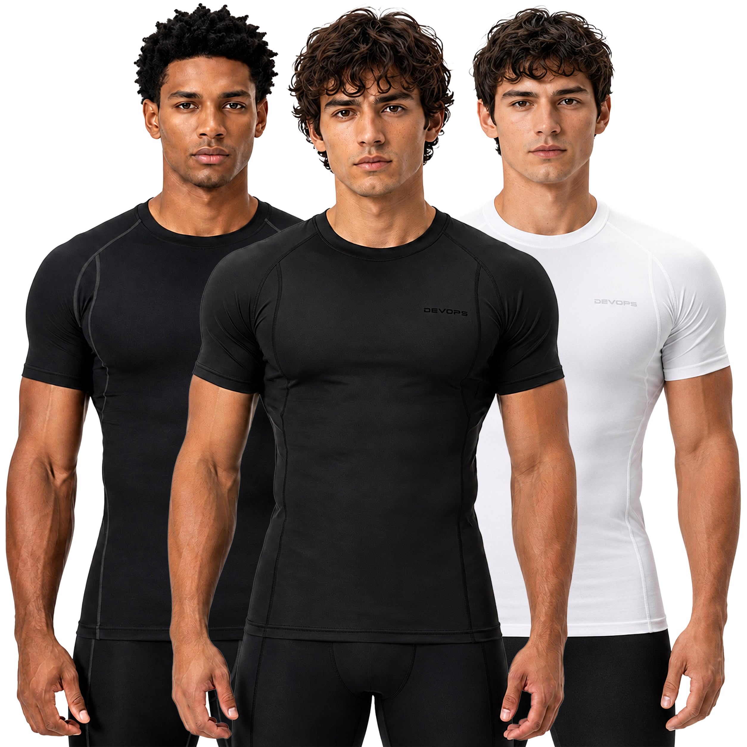DEVOPS Paquete de 3 camisetas de compresión de manga corta para hombre, camisetas deportivas de capa base, camiseta de entrenamiento atlético