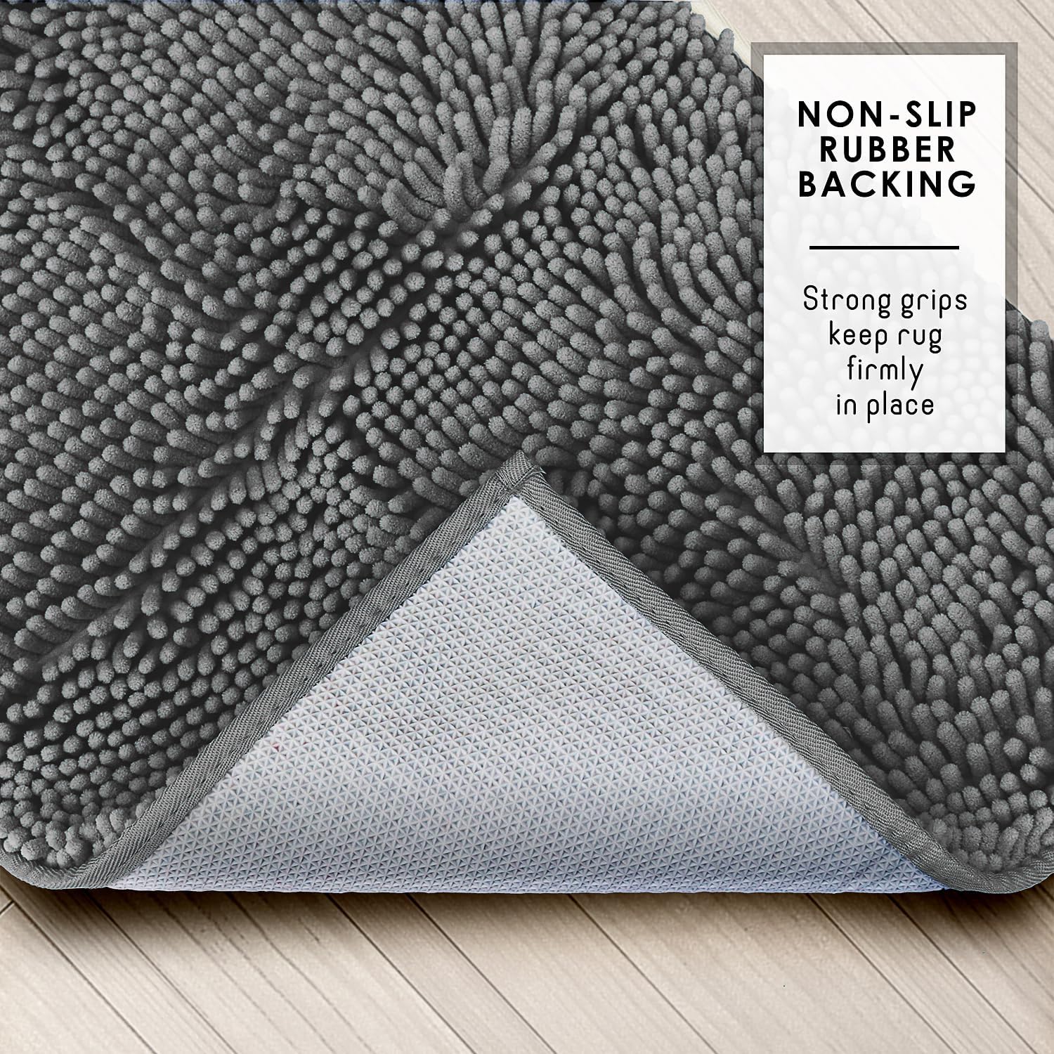 Hearth & Harbor Bathroom Rug Set, 2 Piece Chenille - Grey, Quick Dry, Non-Slip, Machine Washable - Bath Mat Size 17x24, 20x32 inches