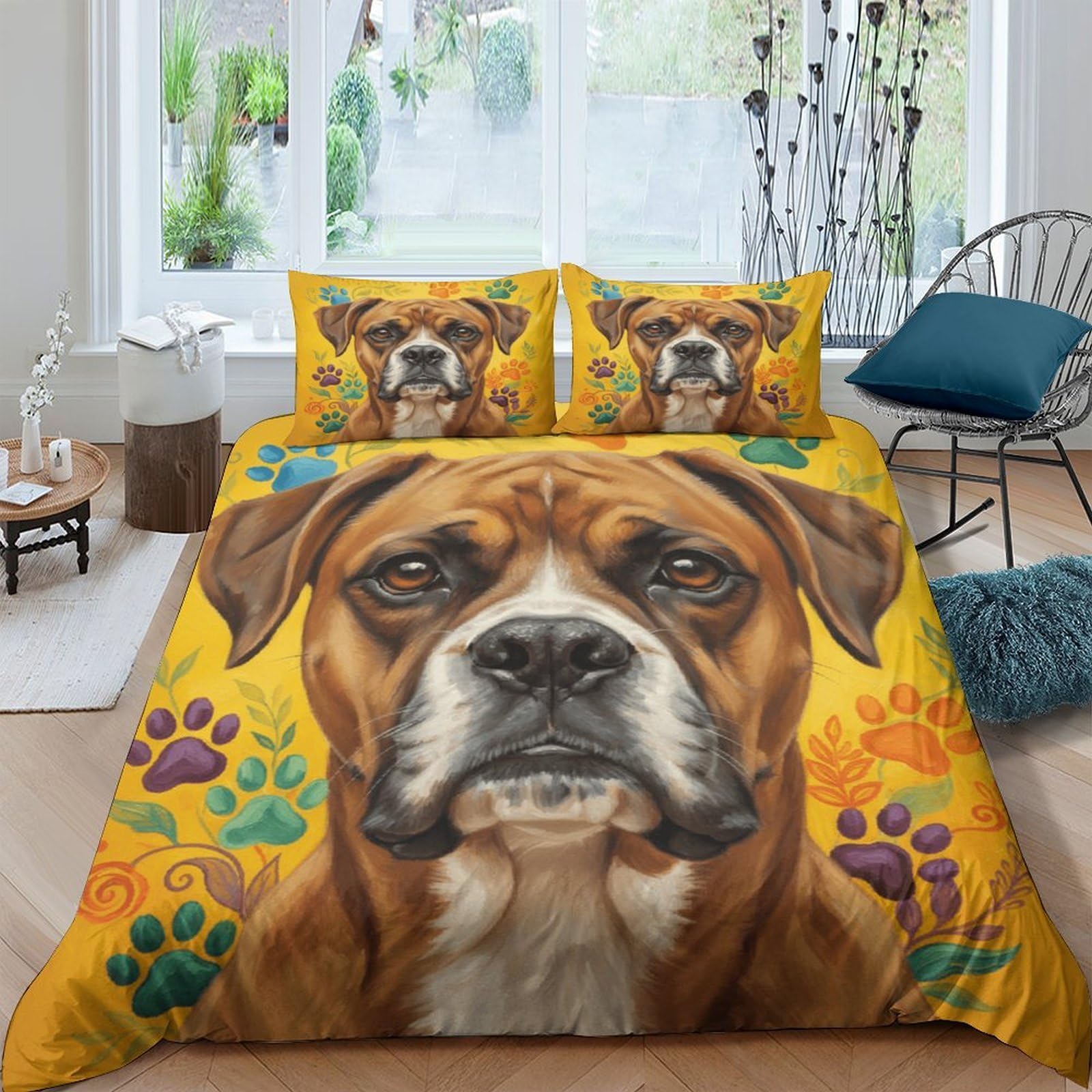 Ctjqhvkz Style-8 3D Printed Brown Boxer Dog Fitted Sheet Microfiber Soft Animal Paw Print Mattress Cover For Bedroom Decor Single（135X200cm）