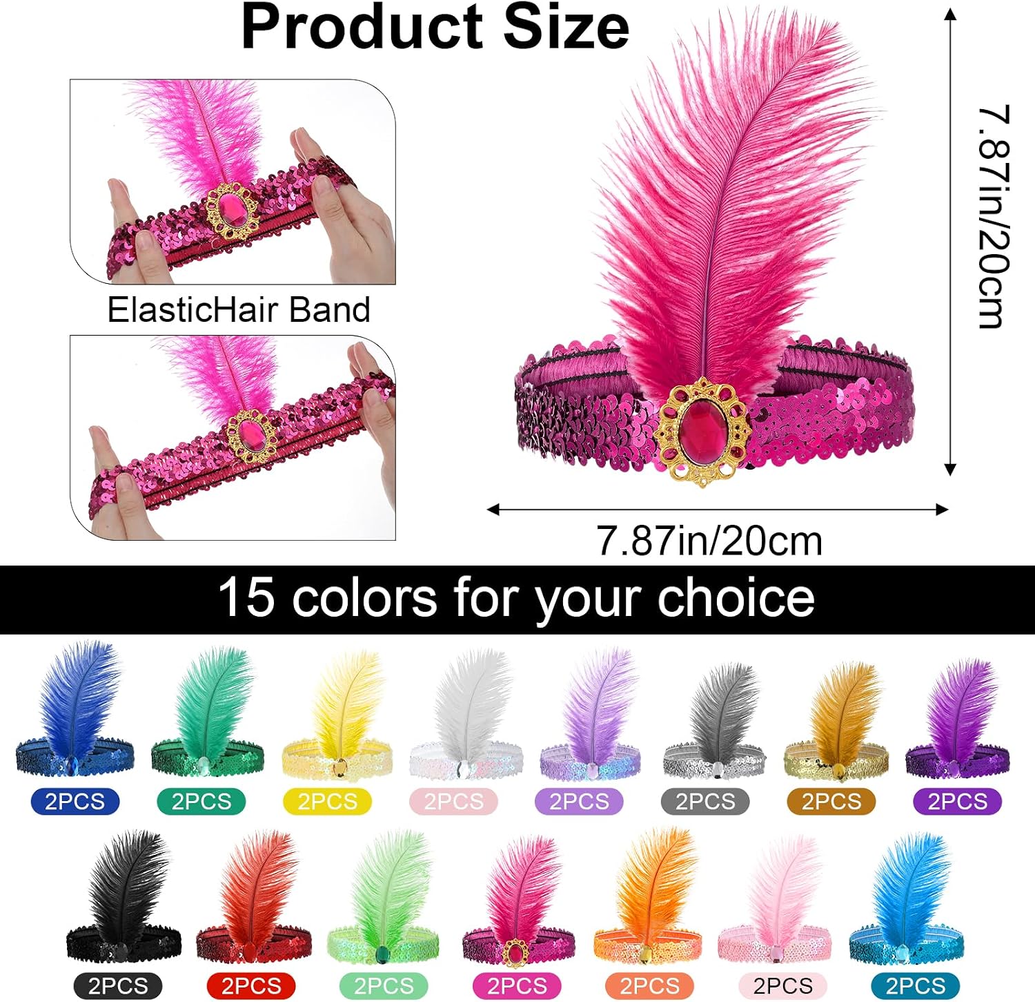 MAQUITA 30 Pcs 1920s Flapper Headband Bulk for Women Roaring 20s Hair Costume Flapper Headpiece for Gatsby Theme Party, Colorful