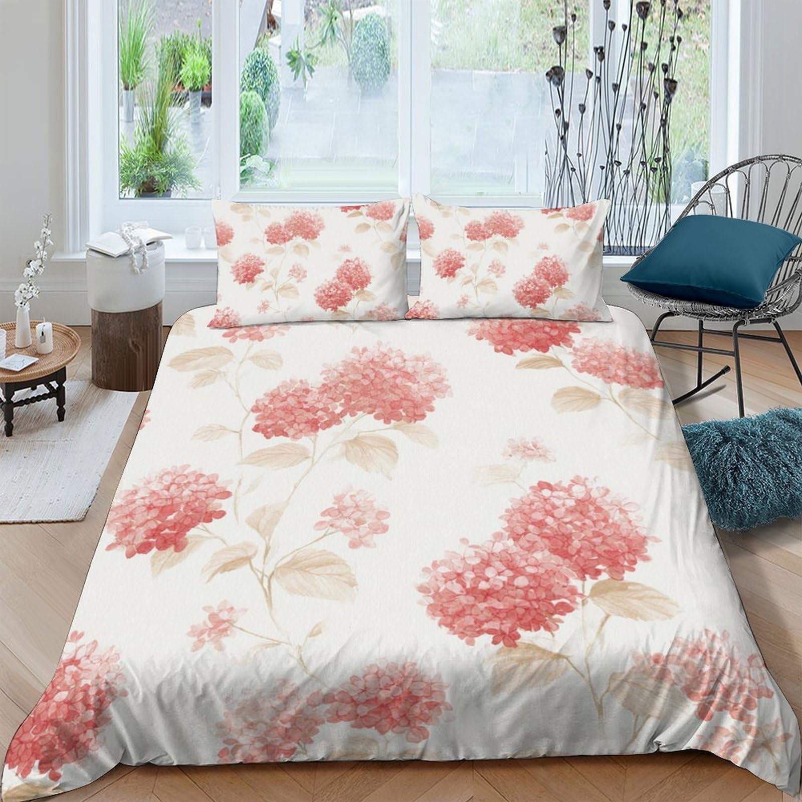 Ctjqhvkz Style-7 3D Printed Pink Floral Fitted Sheet Microfiber Soft Decorative Hydrangea Bed Sheet For Bedroom Guest Room Mattress Protection Single（135X200cm）