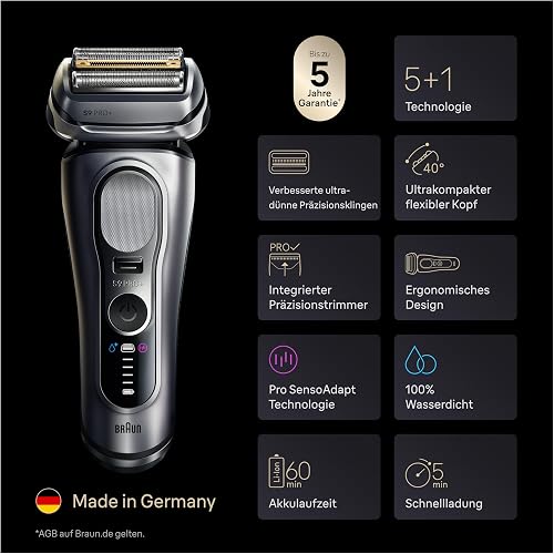Braun Serie 9 Pro+ Rasoio Elettrico Barba, Custodia, 9617si Nero - 7