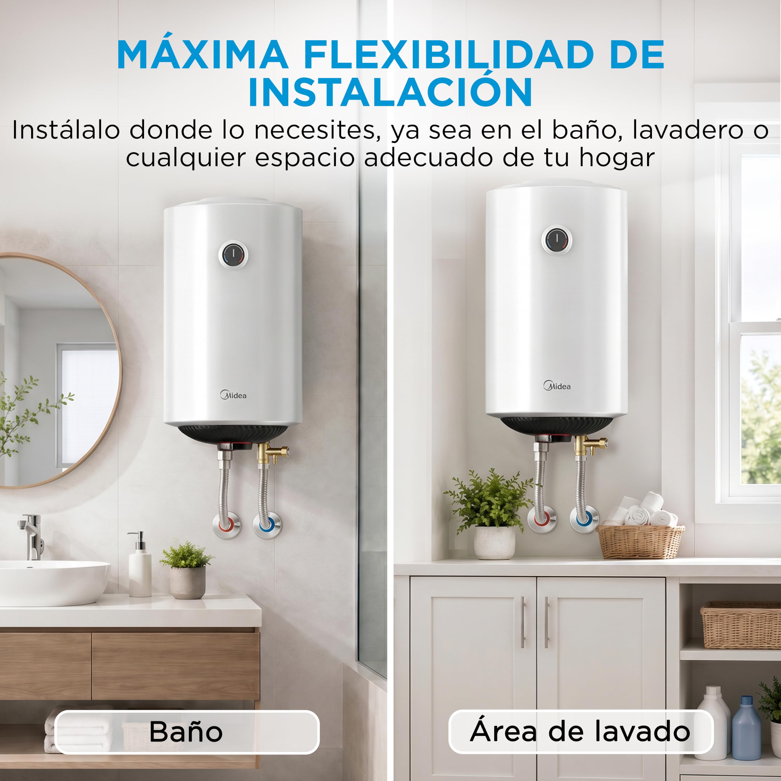 MIDEA Termo Eléctrico 80 litros, 1500 W, 80,5 x 45 cm, Depósito de Titanio | Termostato Ajustable, Kit Instalación, Anticorrosión, Calentador de Agua Eléctrico Vertical con Protección Sobrecalentamiento