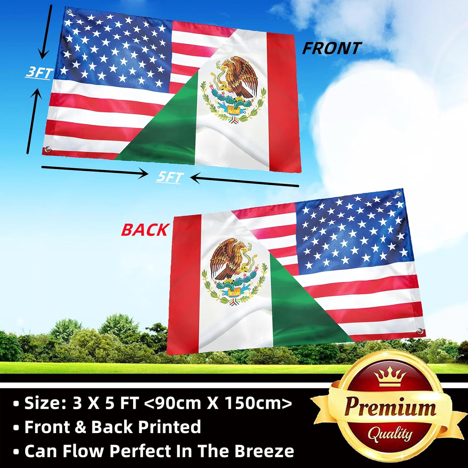 Mexico USA Friendship Flag 3x5 Ft Friendly Flags and Garden Flags 12×18 Inch Double Sided Print for American Outdoor Indoor Decor Anti-Fading - Image 4