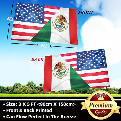 Miniatura 4 de Voudlye Bandera de la amistad de México Estados Unidos de 3 x 5 pies, impresión de doble cara para decoración de interiores y exteriores, ojales de