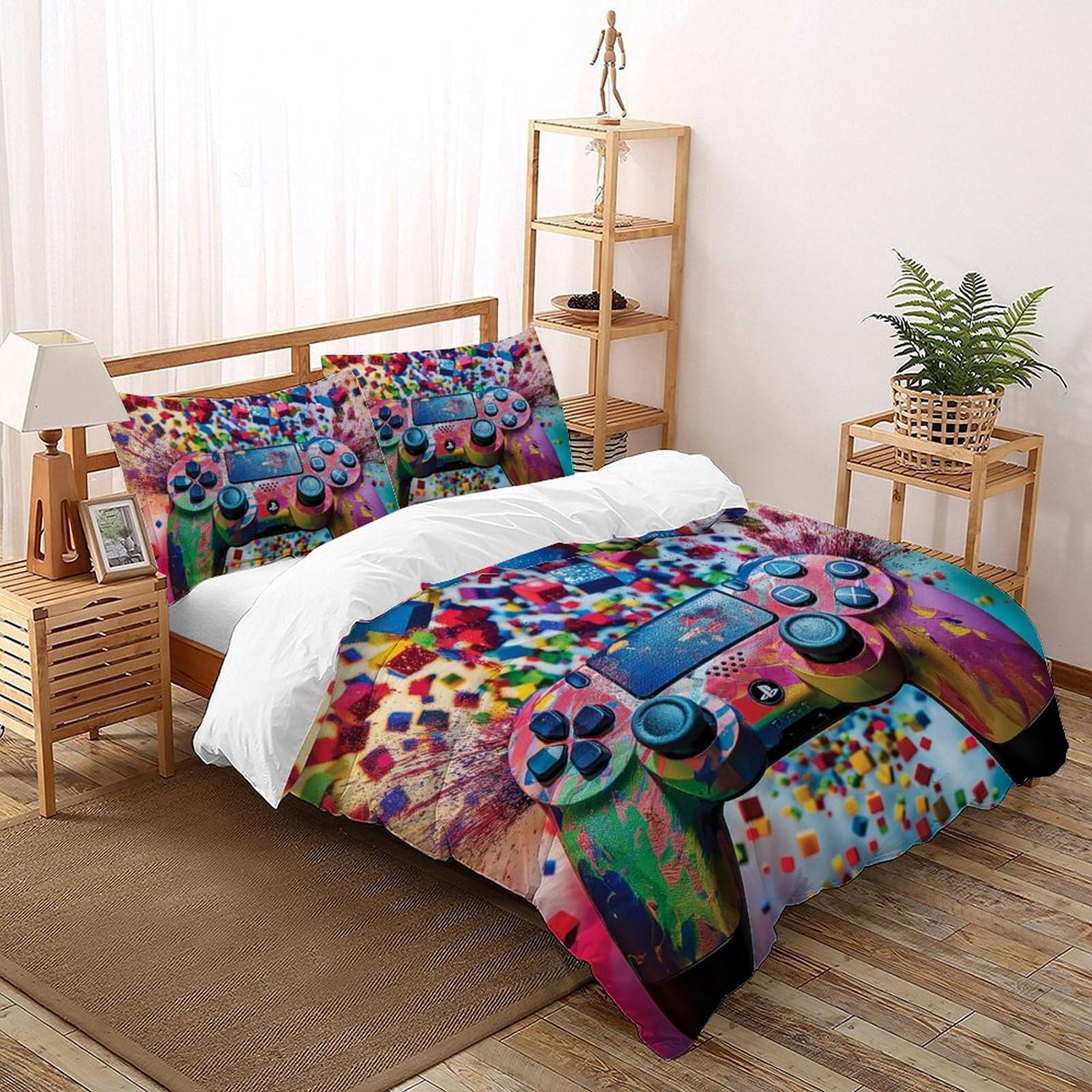 Parure de couette 260x220cm jeux vidéo en microfibre super king avec taies d'oreiller