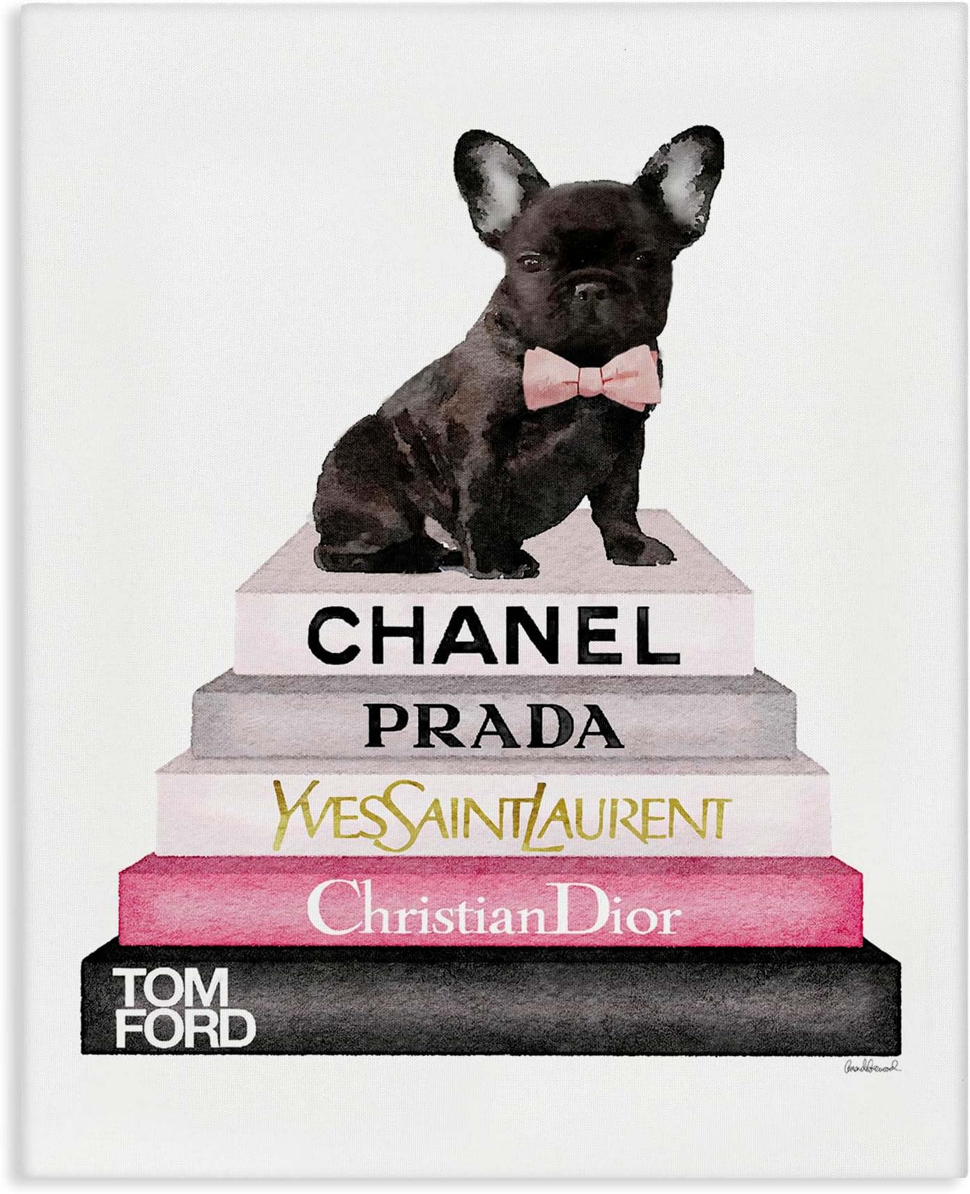 The Home Decor Collection Book Stack Fashion French Bulldog Stretched Canvas Wall Art, 16x20, Multicolor